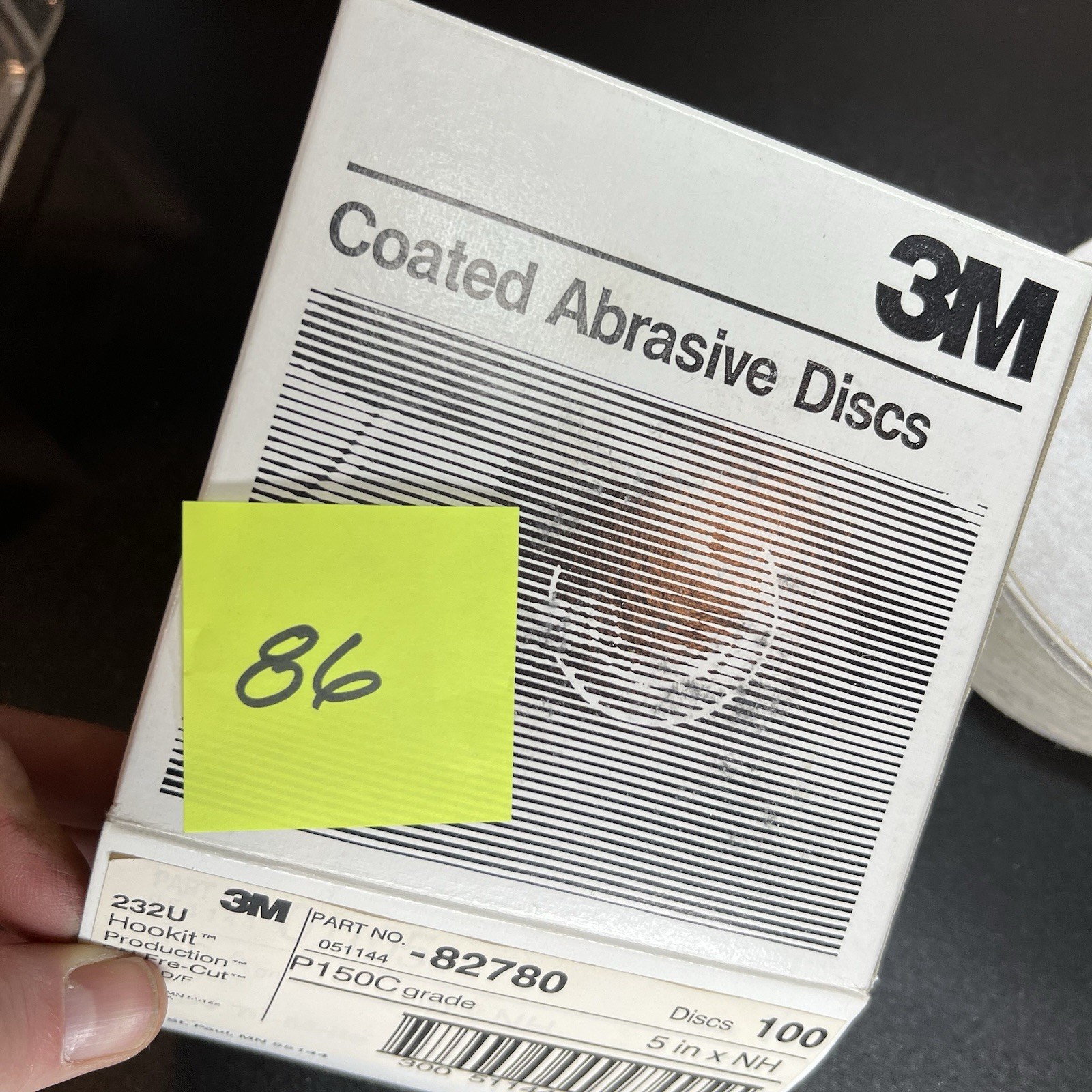 3M Abrasive Discs #82780, 232U Hookit RN Fre-Cut P150C 5″xNH, NOS box of 86/100