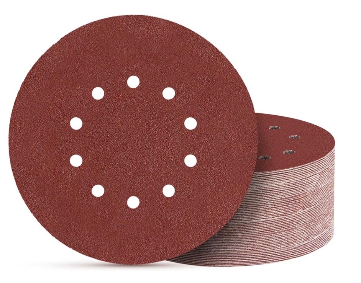 50 Pack 9-Inch 10-Hole Hook-and-Loop Sanding Disc, 80 120 240 Grit Aluminum Oxid