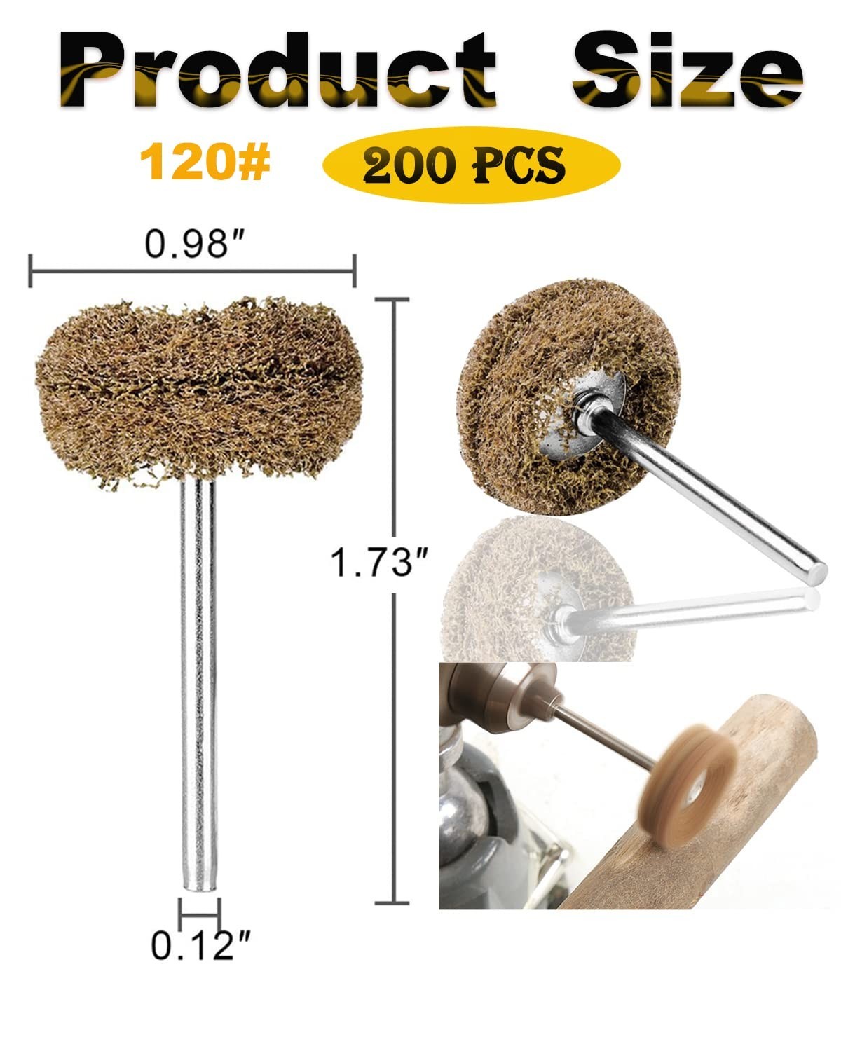 200 Pack 1 Inch Brown Abrasive Buffing Wheels with 1/8 Inch Shank 120 Grit for