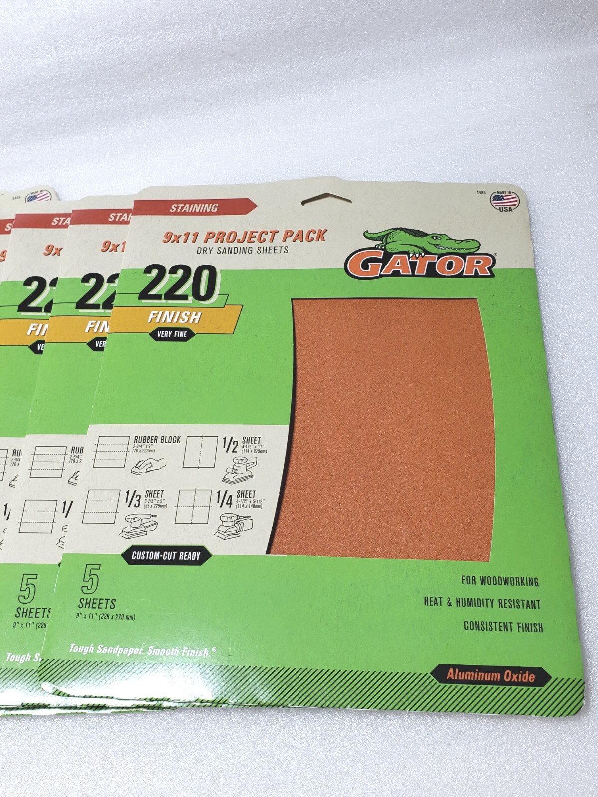 12 Packs of 5 EA.- Gator 4465 220 Very Fine, 4466 320 X Fine Sandpaper 9″x 11″