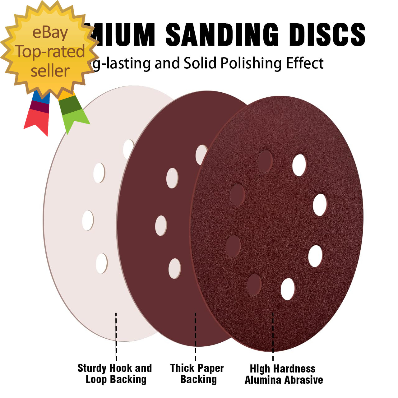 52 Pack 5 Inch 8-Hole Hook and Loop Sanding Discs Sandpaper Red round 60 80