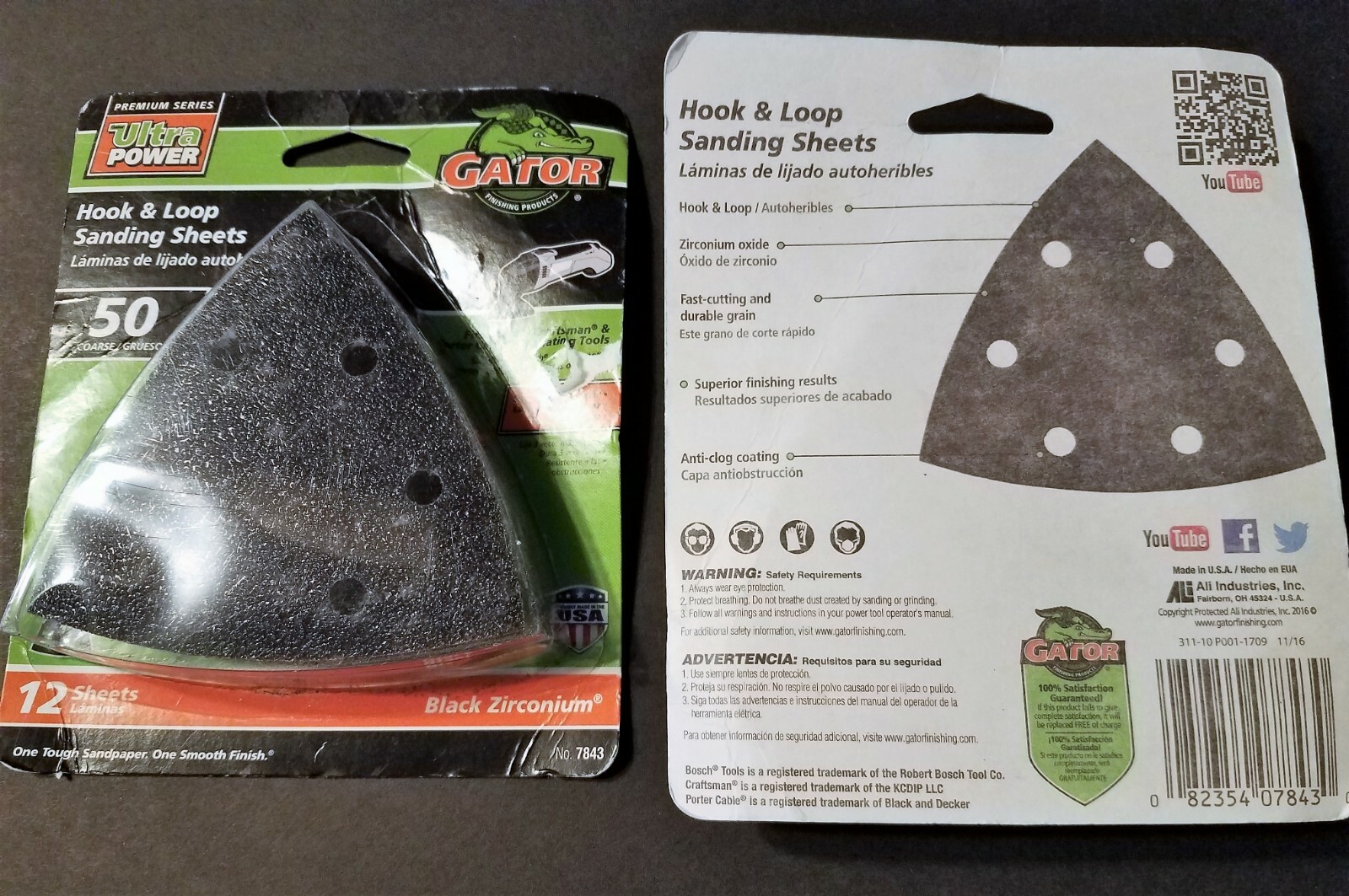 Lot of 2 Gator #7843 HOOK & LOOP SANDING SHEET 50 Coarse-12PC/PK Black Zirconium