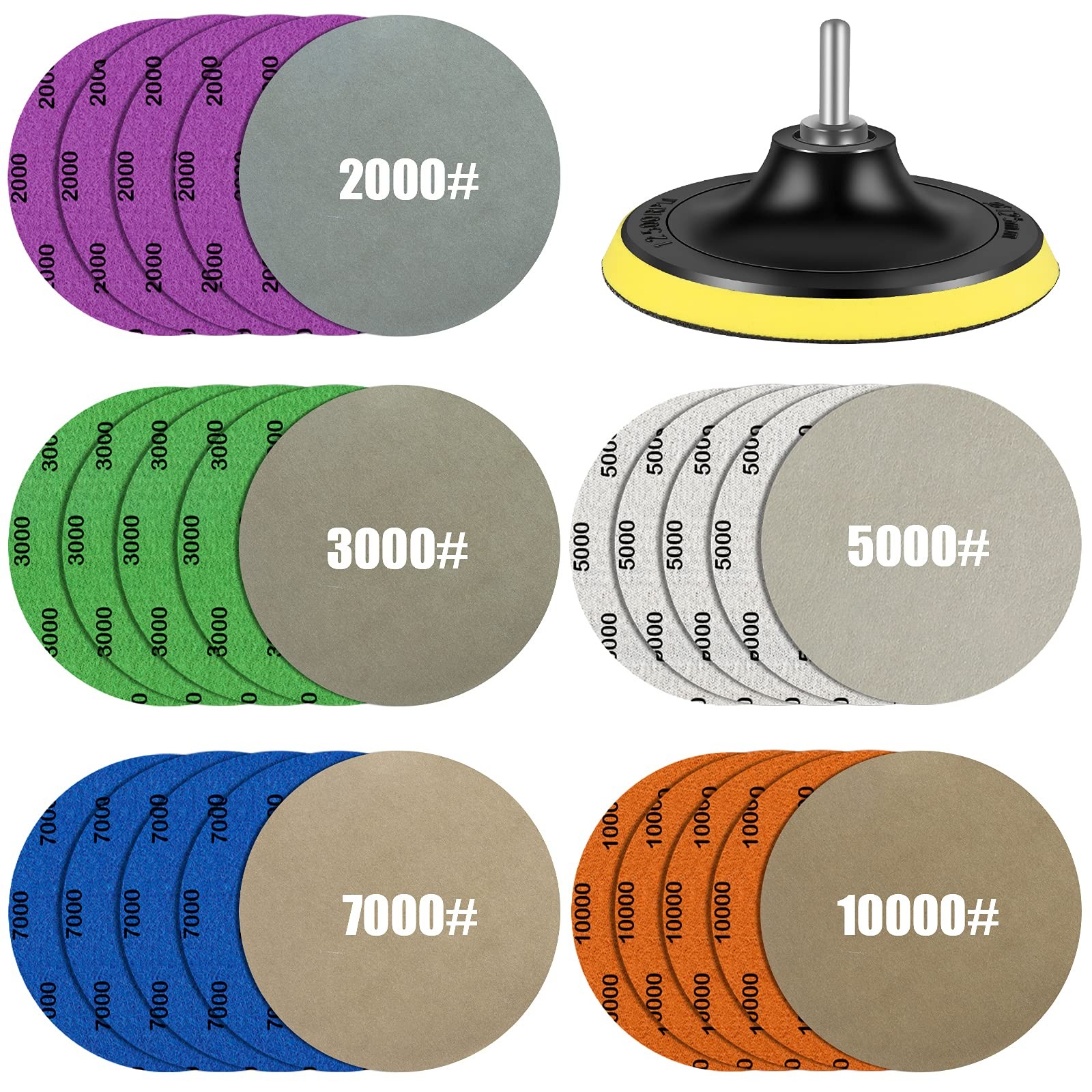 Water Grit Sandpaper 2000/3000/5000/7000/10000 and 5-inch 25Pcs, Black