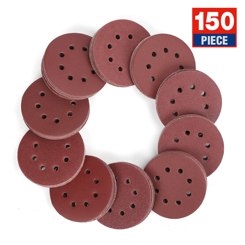 WORKPRO150-piece Sanding Disc Set 5-inch 8-Hole Sandpaper 10 Grades 60-600 Grits
