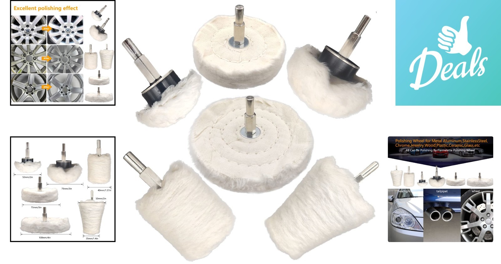Professional-Quality Buffing Wheel Kit – 6 Cotton Wheels for Electric Drill Use