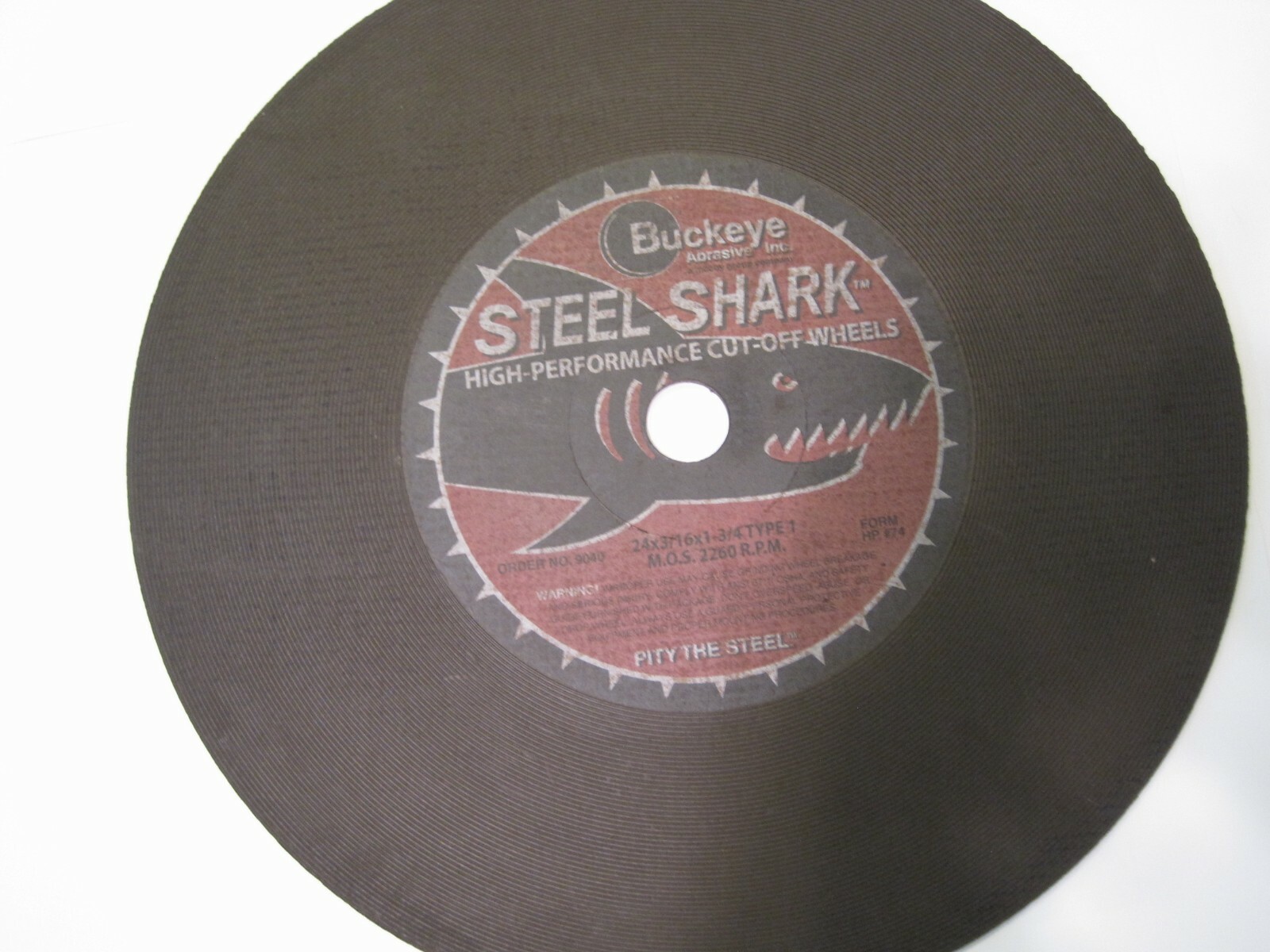 Buckeye 24″ Steel Shark Type 1 Cut-Off Wheel (24″ x 3/16″ x 1-3/4″) – 2260 RPM –