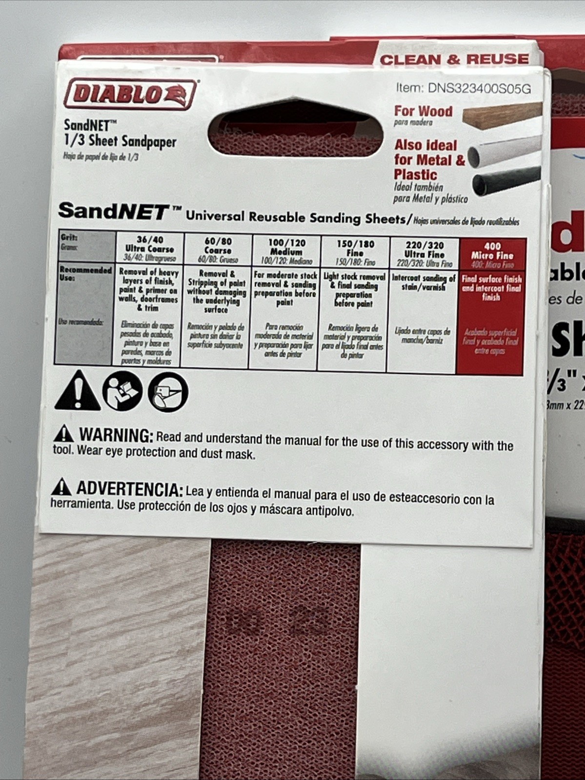 3X Diablo SandNet 9 in. L X 3-2/3 in. W 400 Grit Ceramic Blend Sanding Sheet 5pk