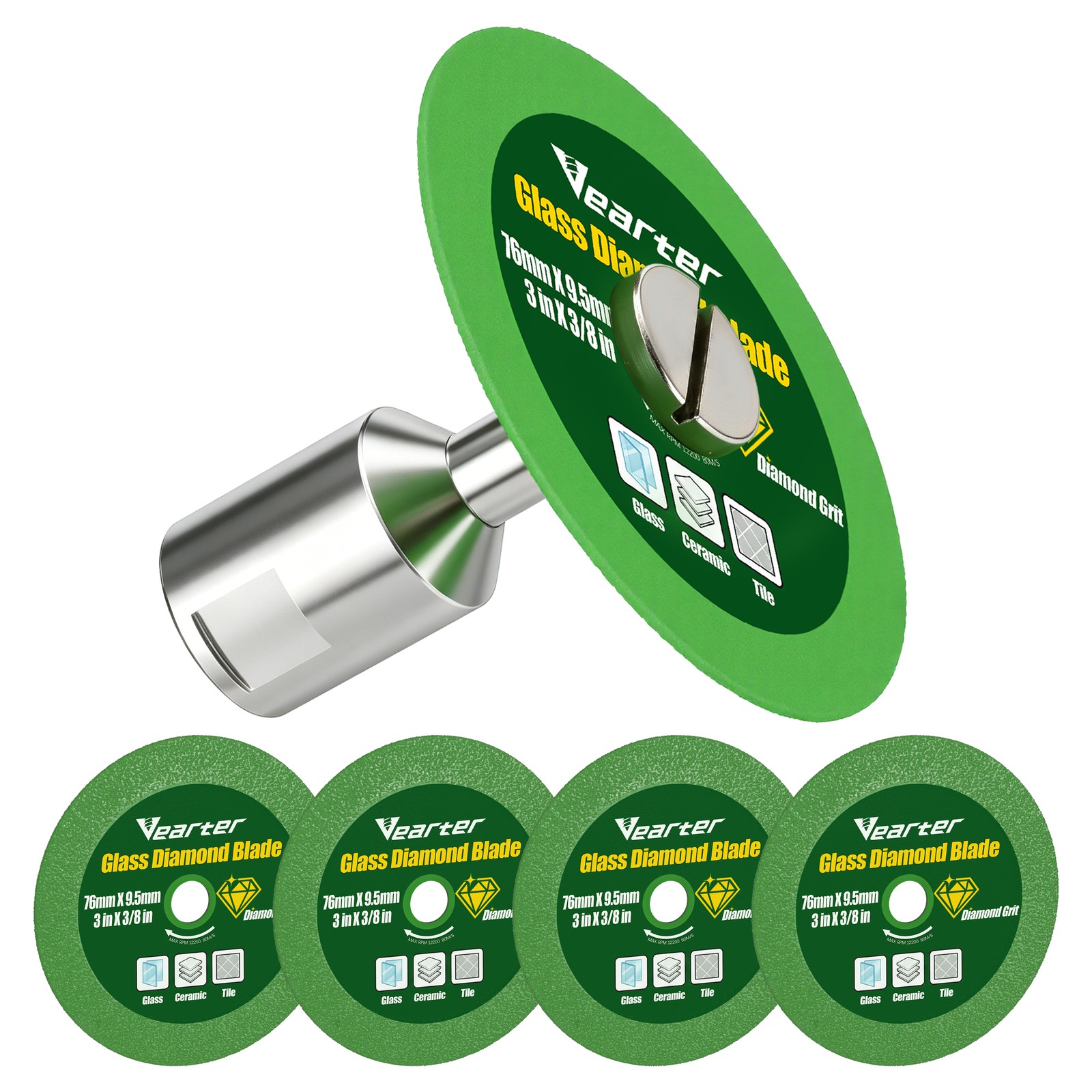 Vearter 5PC 3″(76mm) 5/8″-11 Diamond Glass Cutting Disc for DIY Glass Processing