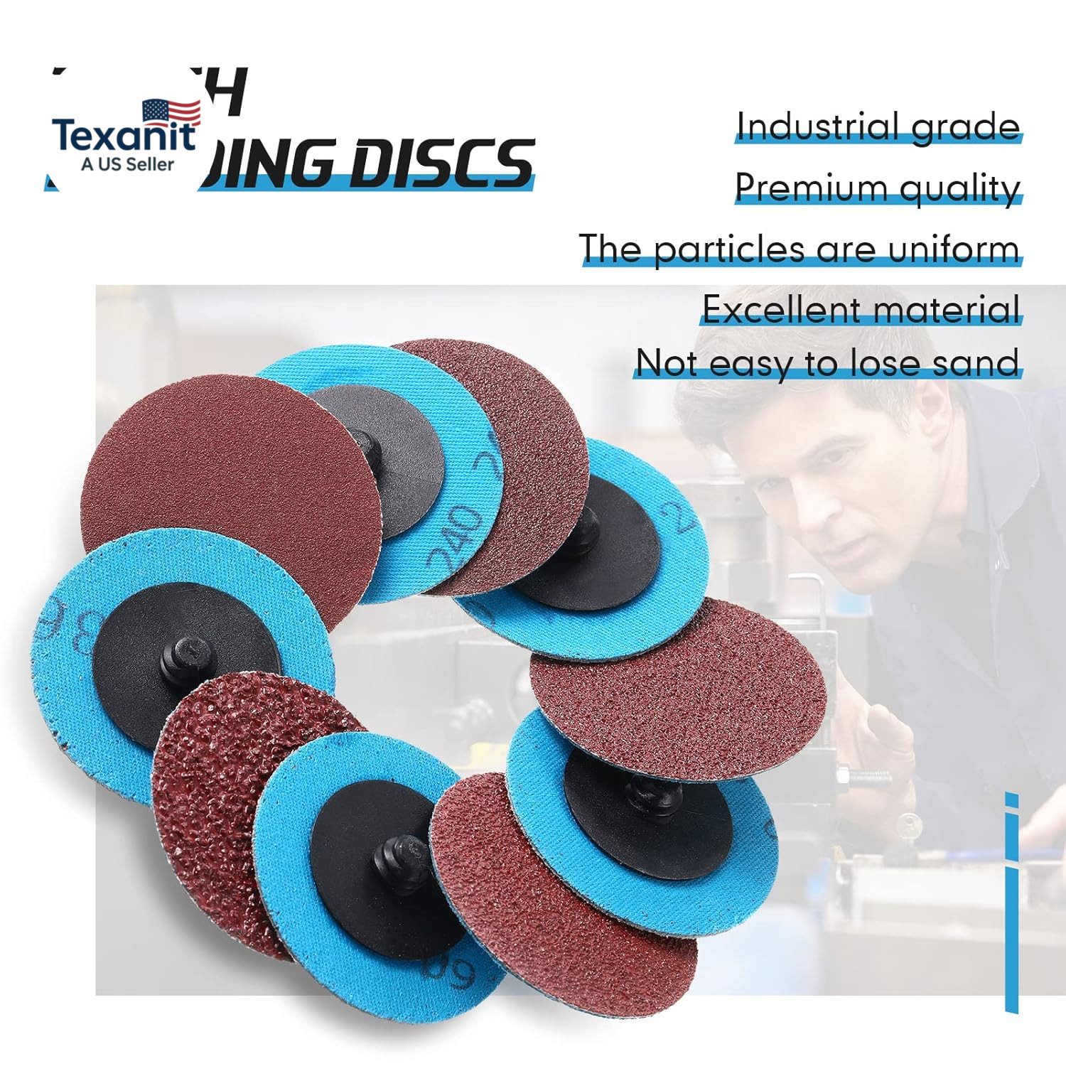 250 Pcs Mix Roll Lock Discs Set 36 60 80 120 240 Grit 2 Inch Sanding Discs Die G