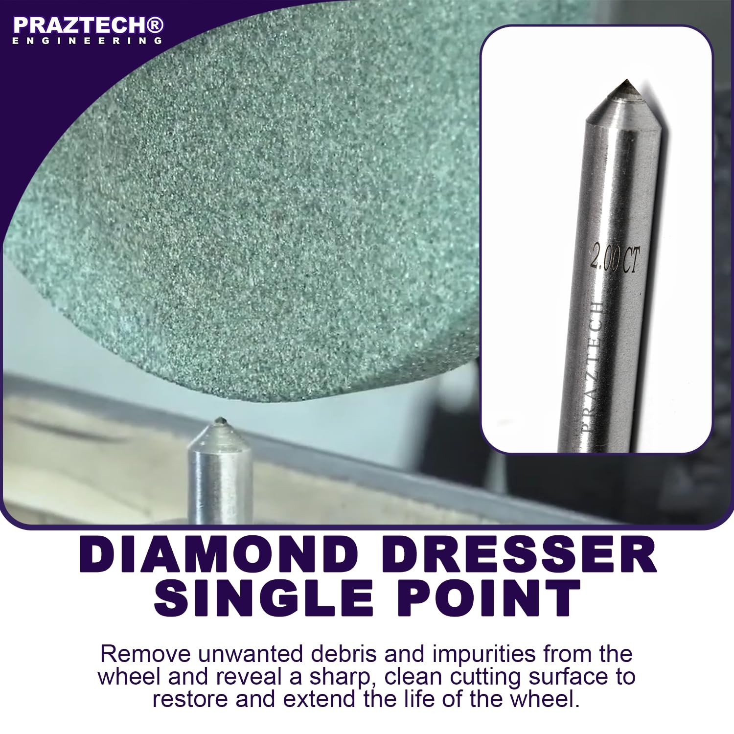 PRAZTECH® Diamond Dresser Single Point Grinding Wheel Tapered 6 inches