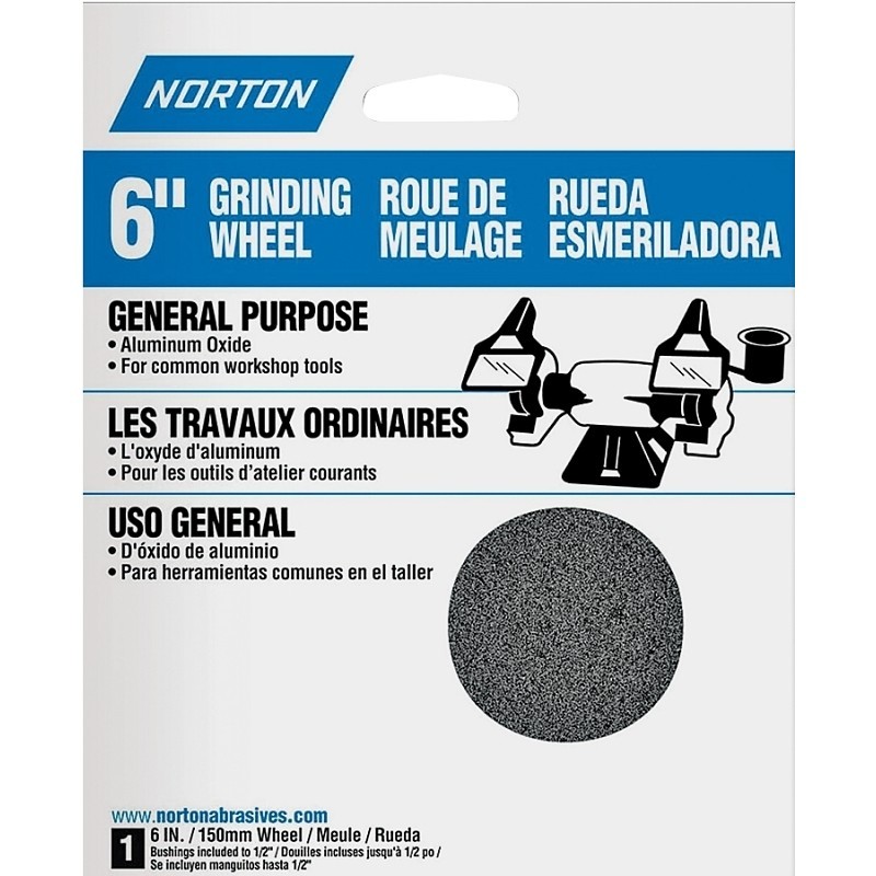 Norton 07660788245 Grinding Wheel, 6 in Dia, 1/2 in Arbor, Coarse, Aluminum Oxid