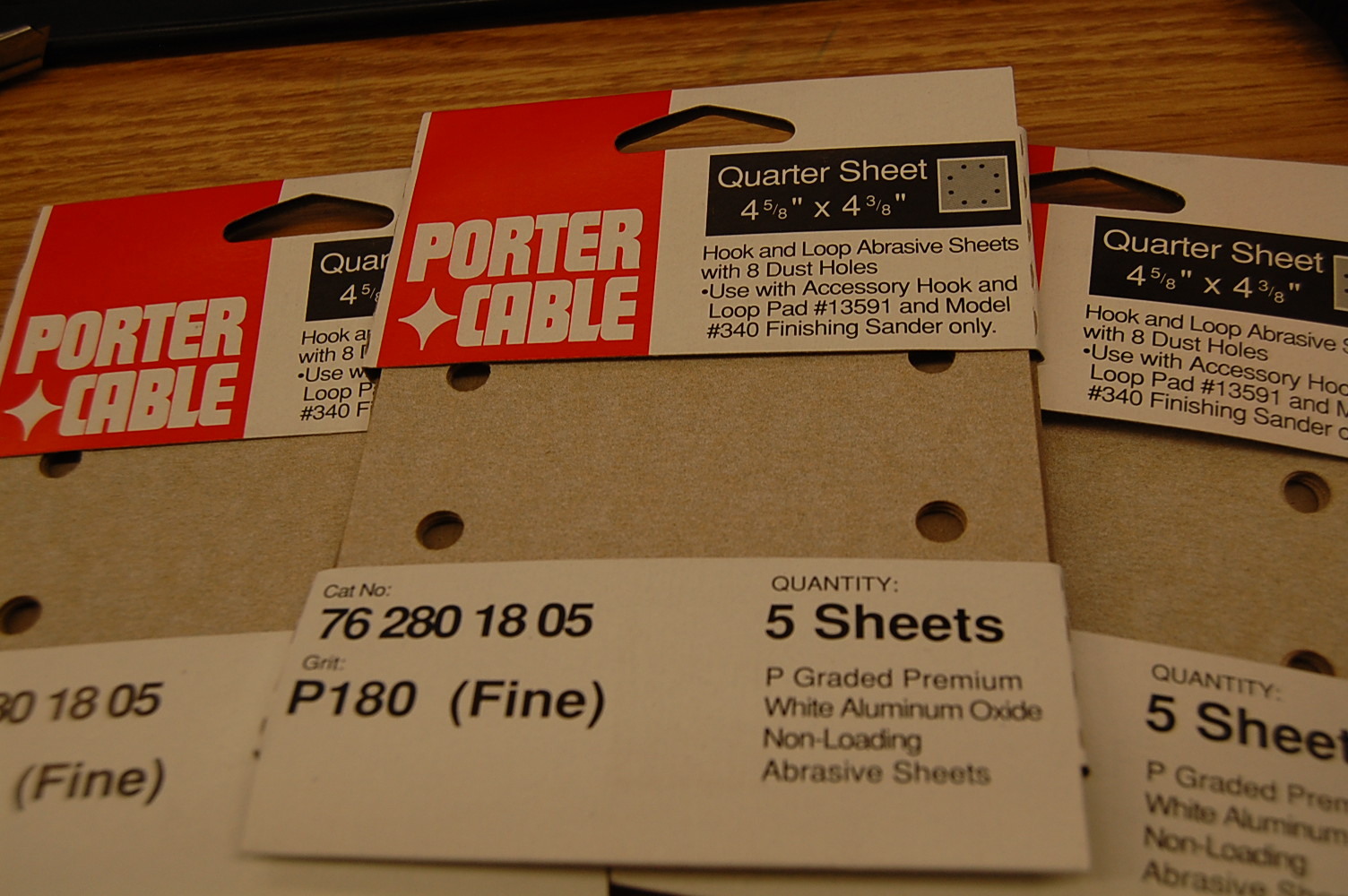 200 pack Porter Cable Quarter 1/4 Hook Loop abrasive sheets 180 Grit Sand paper