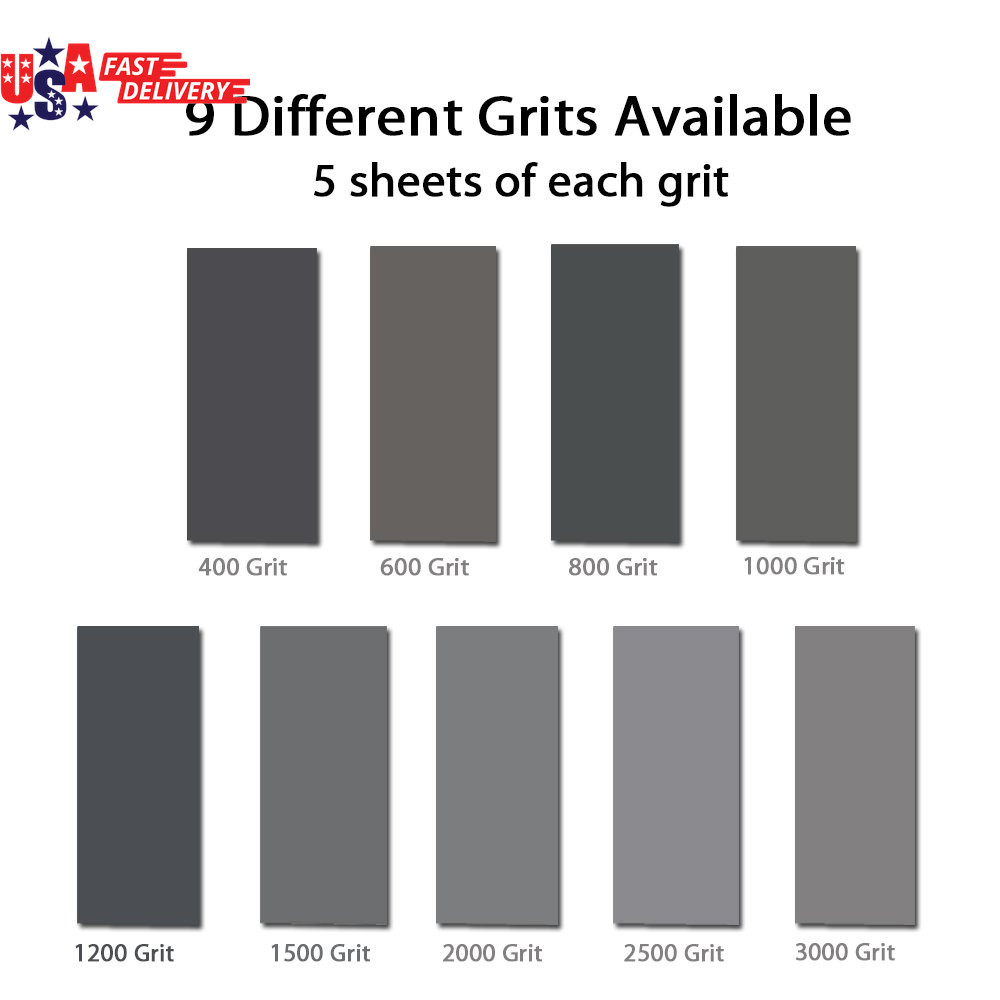 45Pcs Wet Dry Sandpaper, 400/600/ 800/1000/ 1200/1500/ 2000/2500/ 3000 Grit Asso