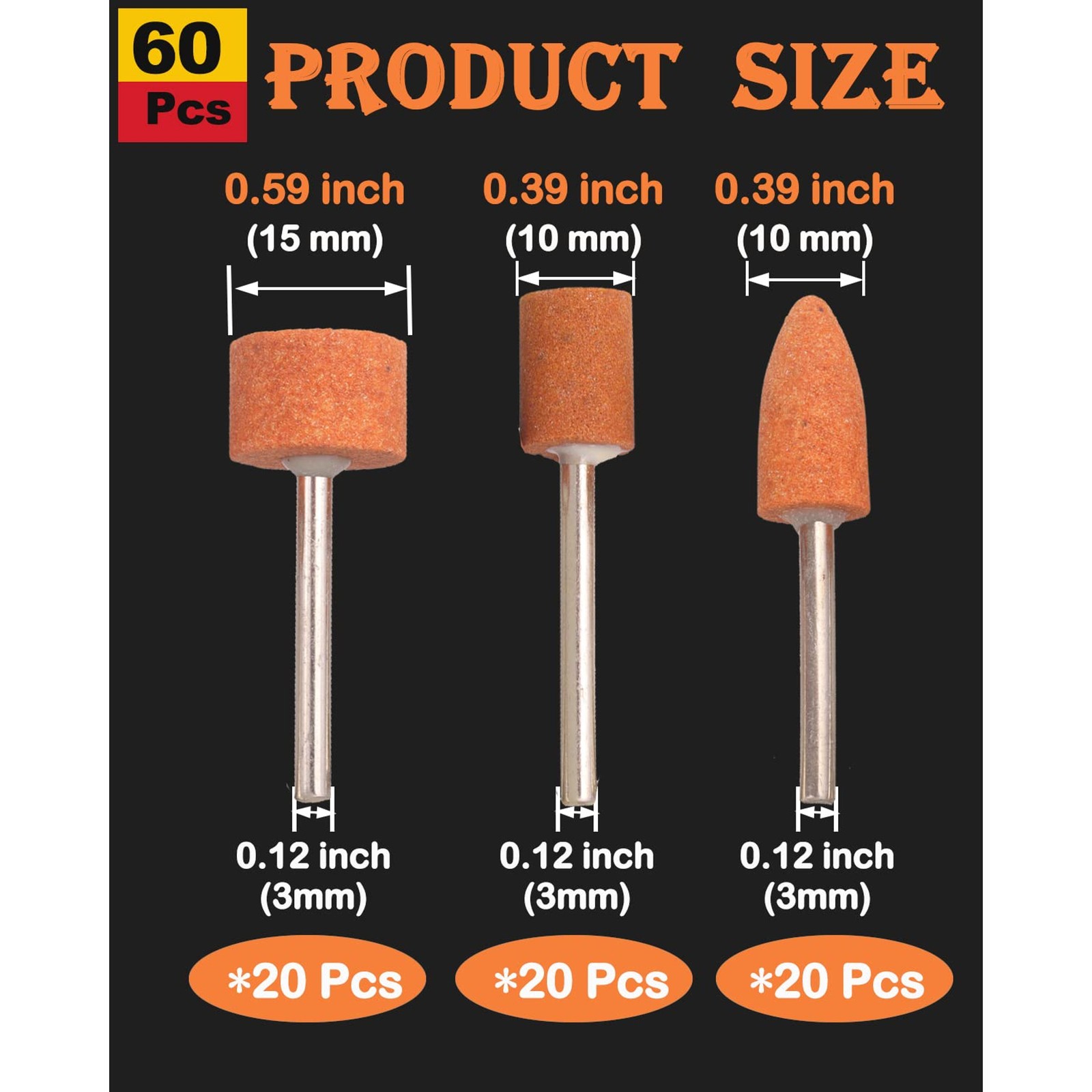 60 Pack Grinding Stone Set 1/8″ Shank, Sanding Drill Bit for Rotary Tool Flap Wh