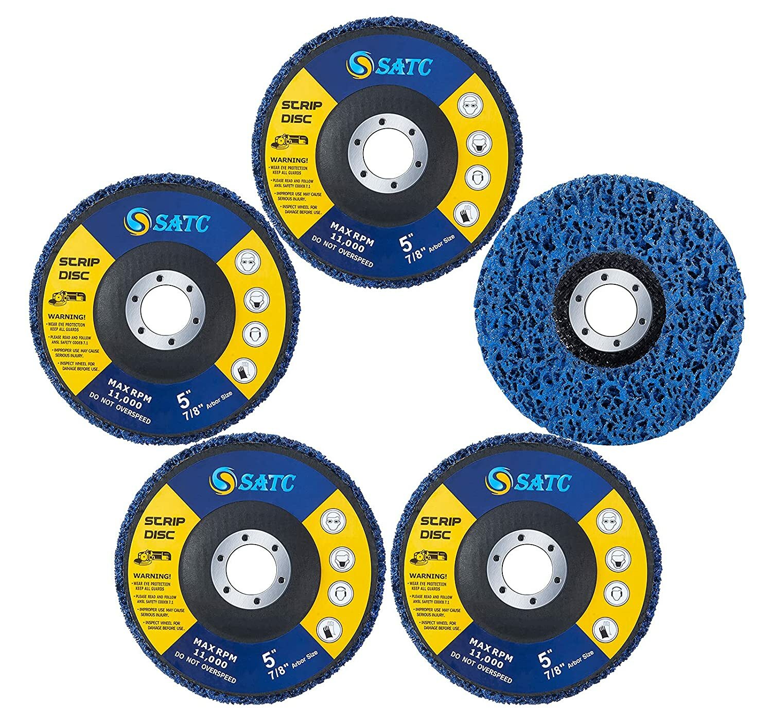 5-Pack 5″ x 7/8″ Blue Poly Strip Clean Disc Paint Stripping Wheels Rust Removal