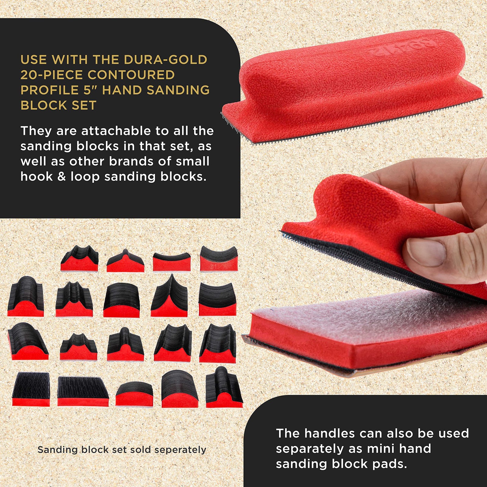 Series Rectangle 5″ x 1-3/4″ Hand Sanding Block Base Handle with Hook & Loop …