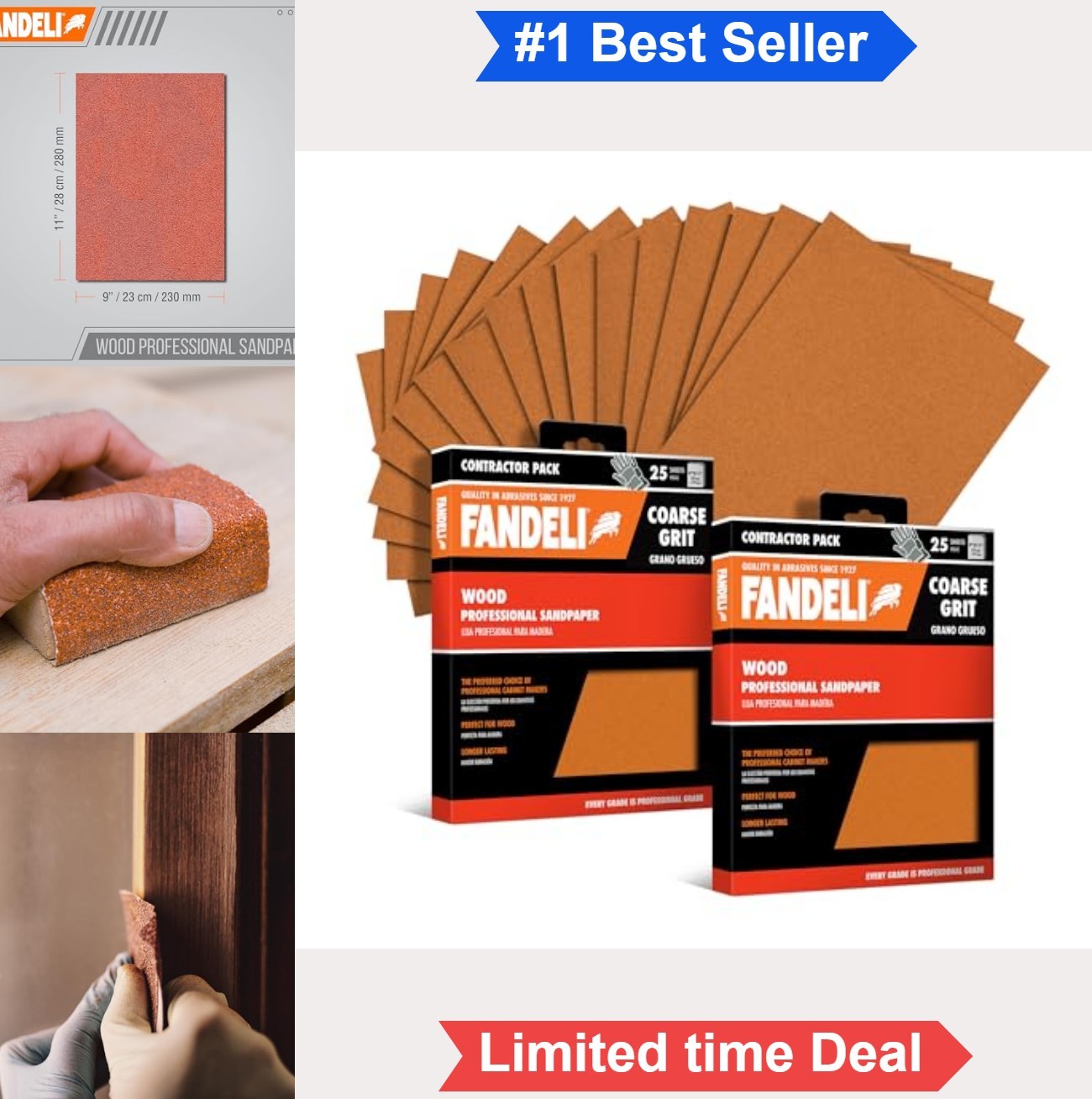 Wood Sandpaper Sheets Coarse Grit 50 9 x 11 Inch Aluminum Oxide for Orbital