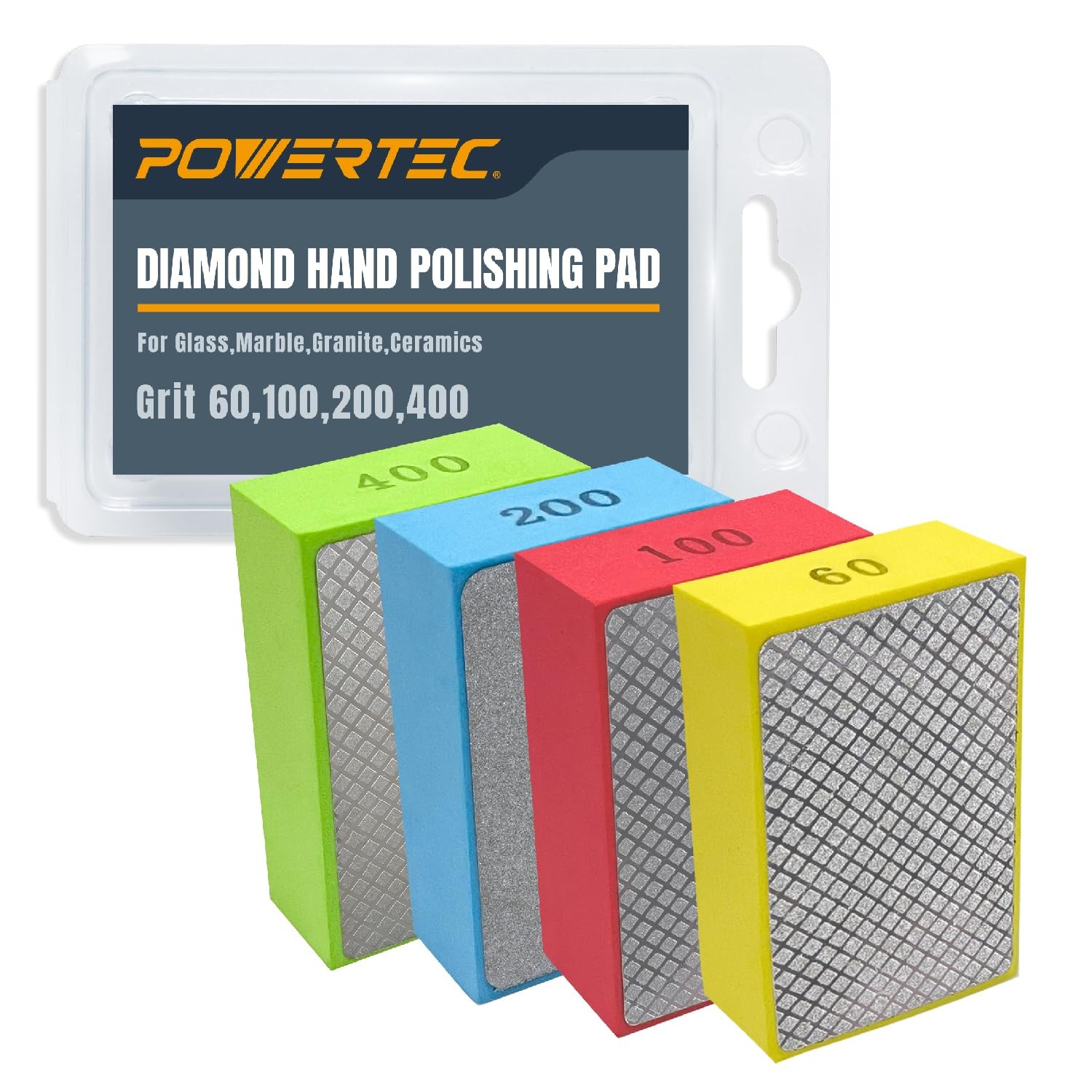 Diamond Hand Polishing Pads Assorted 60/100/ 200/400 Grits 4 Pack, Diamond