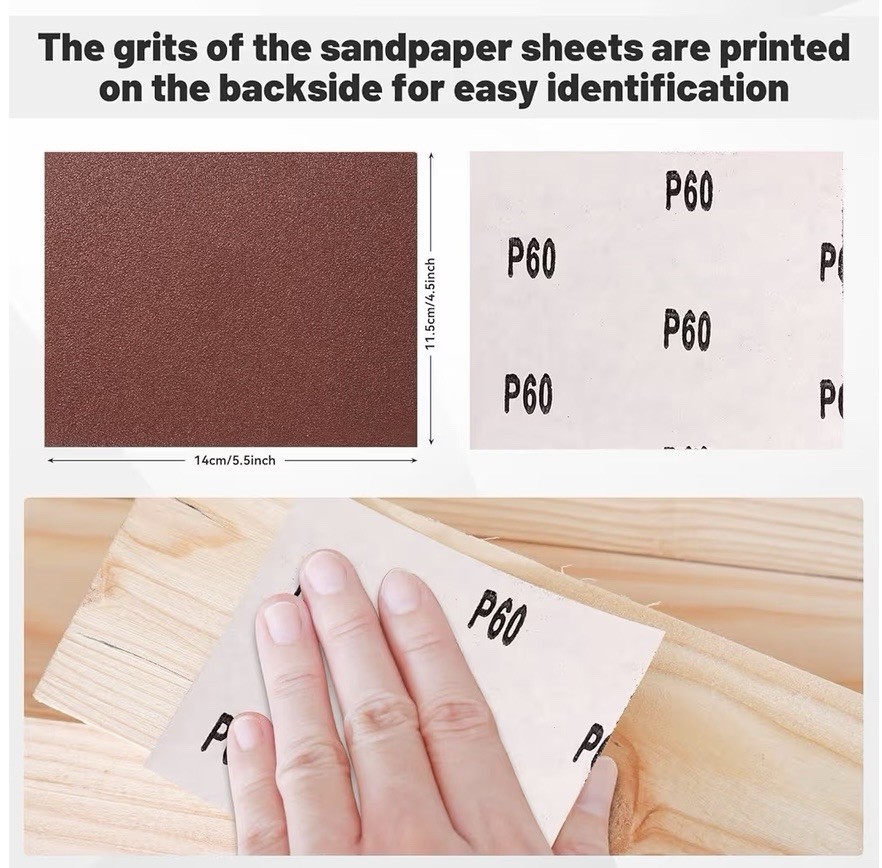 50PACK 1/4 Sandpaper Sheet,4-1/2″*5-1/2″ Assorted 60-80-120