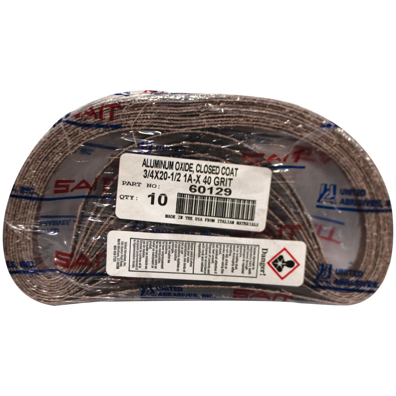 United Abrasives 60129 3/4×20-1/2 Aluminum Oxide File Sander Belt 40 Grit 10 pk