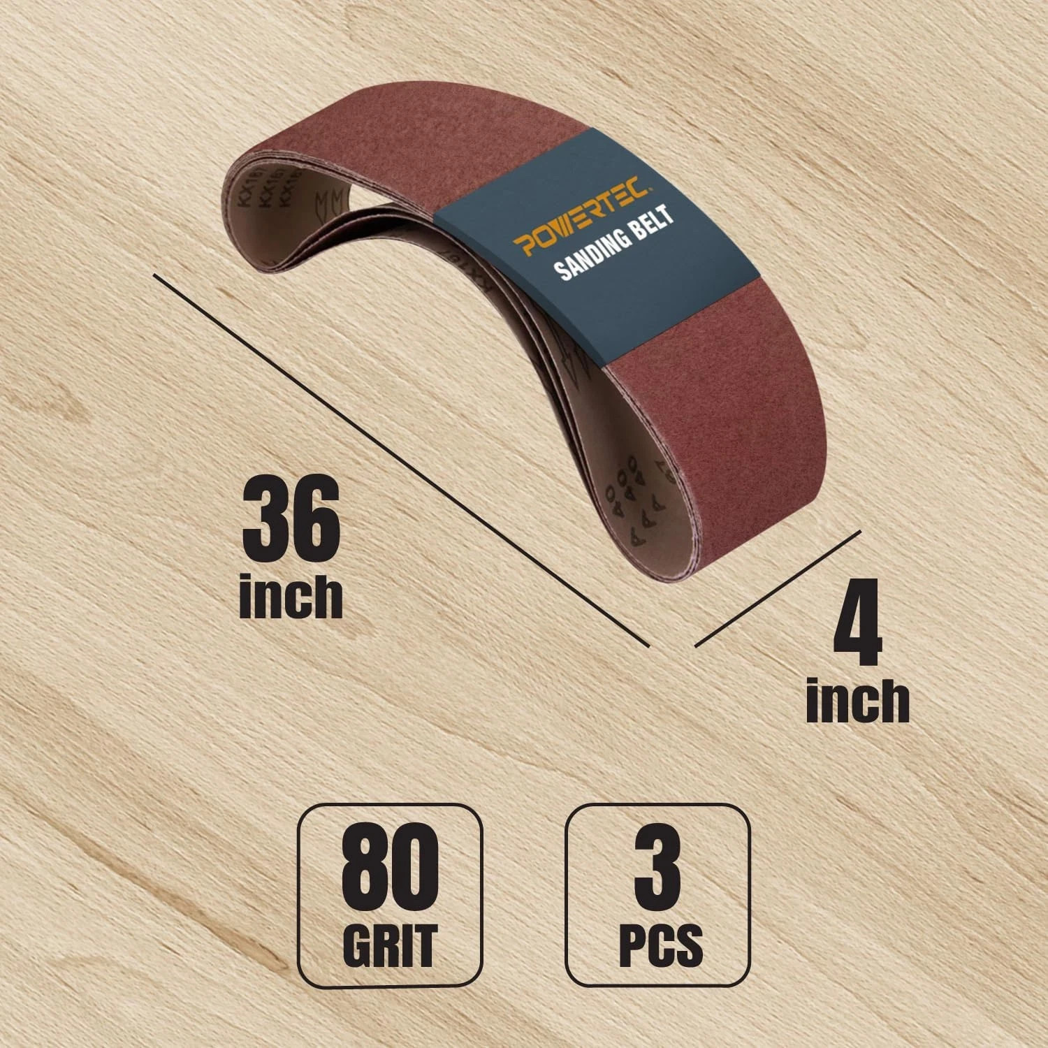3PK 4X36 Sanding Belts, 80 Grit Aluminum Oxide, 4 X 36 Inch Sanding Belts for Be