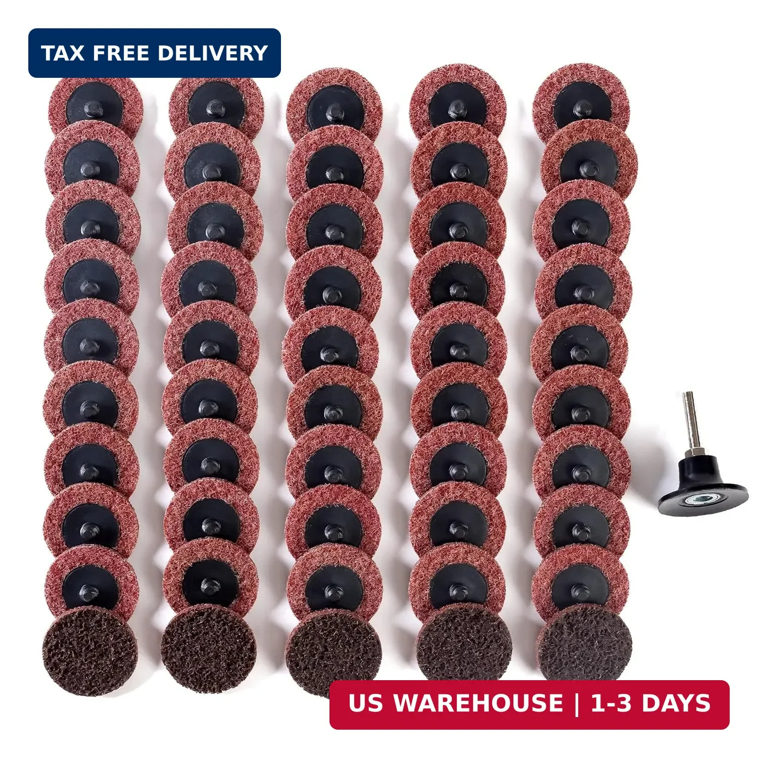 2 Inch Medium Sanding Discs 50 PCS with R-Type 1/4 Inch Shank Holder Maroon Quic