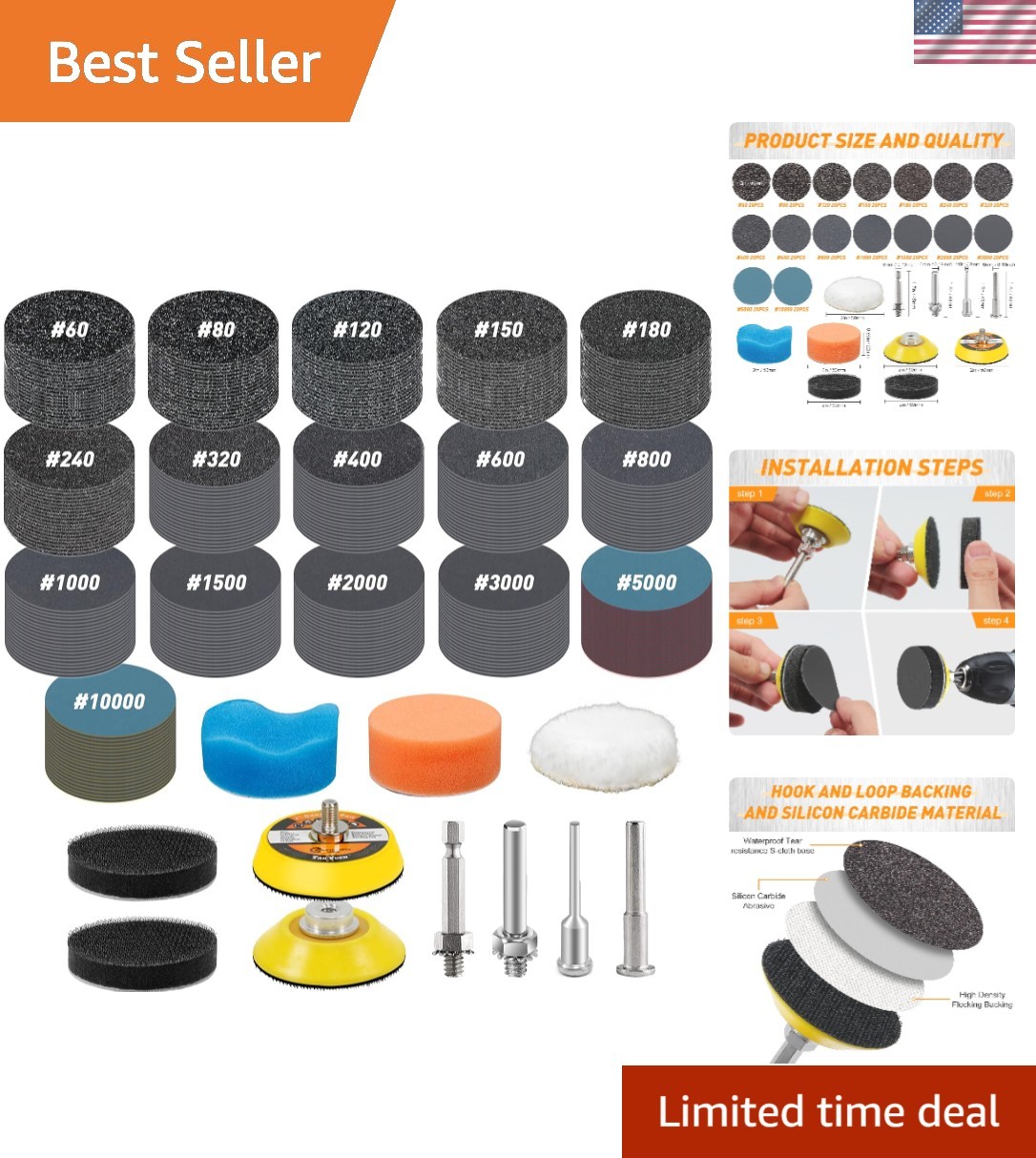 High-Quality 331-Piece Sanding Discs Set with Various Grits for Drill Attachment