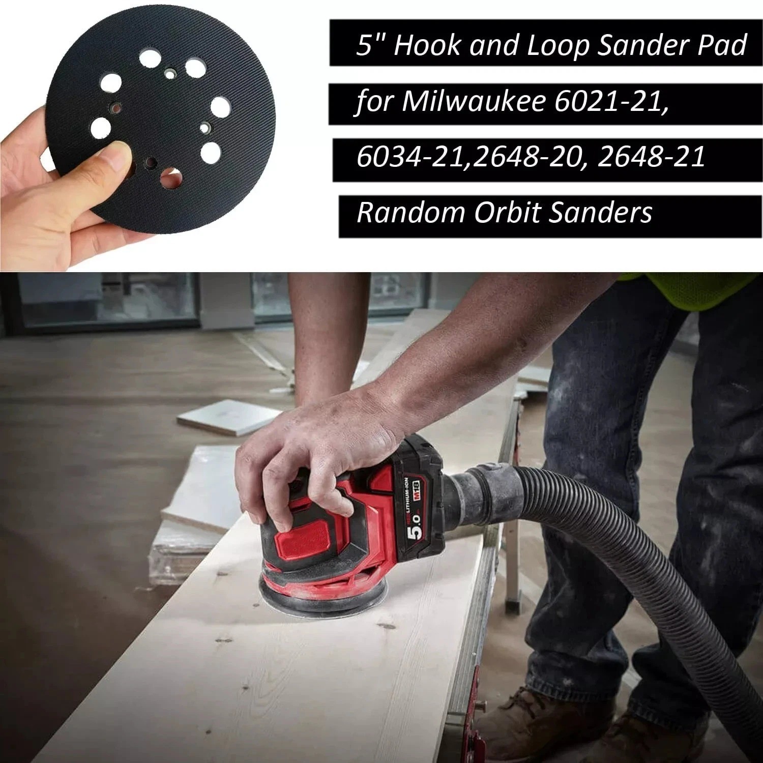 2 Pack 5 Inch 8 Hole Hook and Loop Sander Pad for Milwaukee 6021-21 6034-21