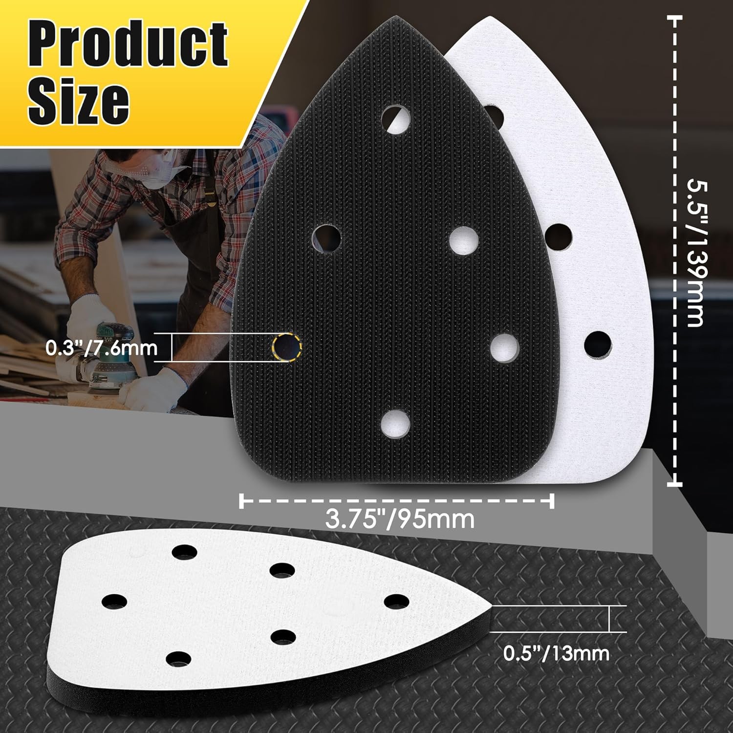 5 Pcs 6-Hole Foam Sanding Pads with Hook & Loop – Fits Ryobi Mouse Sanders