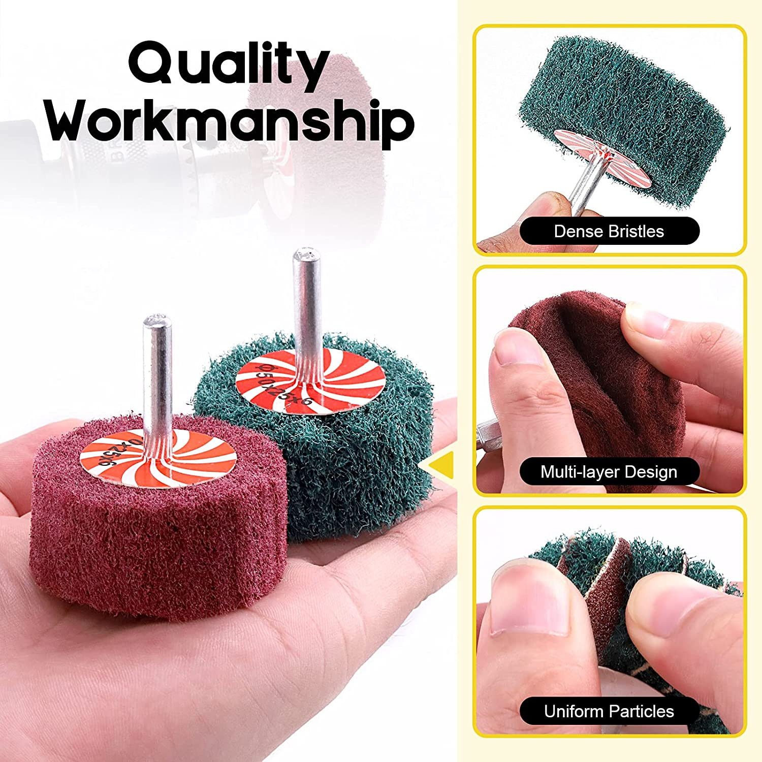 10Pcs Non Woven Abrasive Buffing Pads Wheels Drill Attachment Set, Scouring Pads