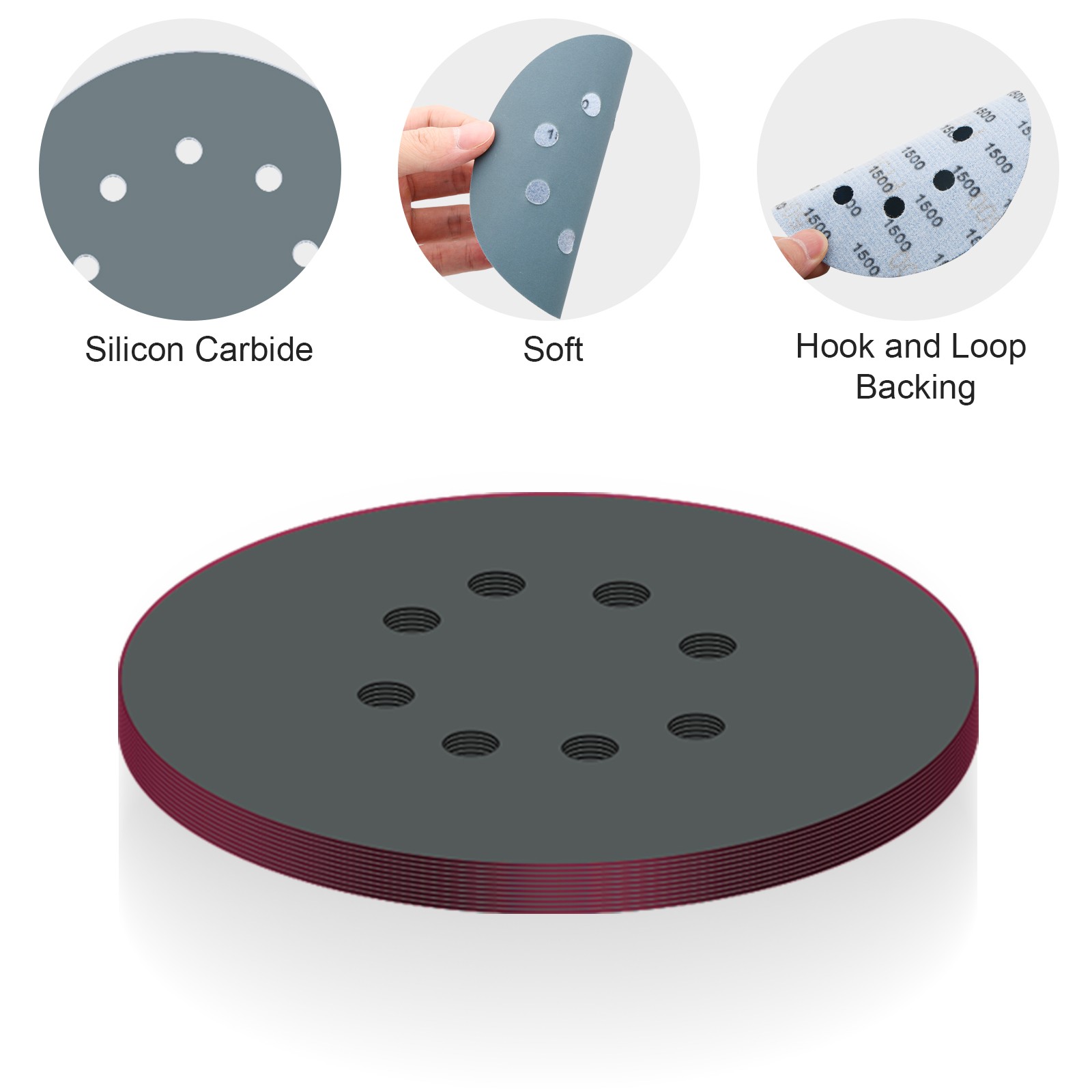 100PCS 5″ Sanding Discs 8 Hole Wet Dry Hook Loop Sandpaper for DA Orbital Sander