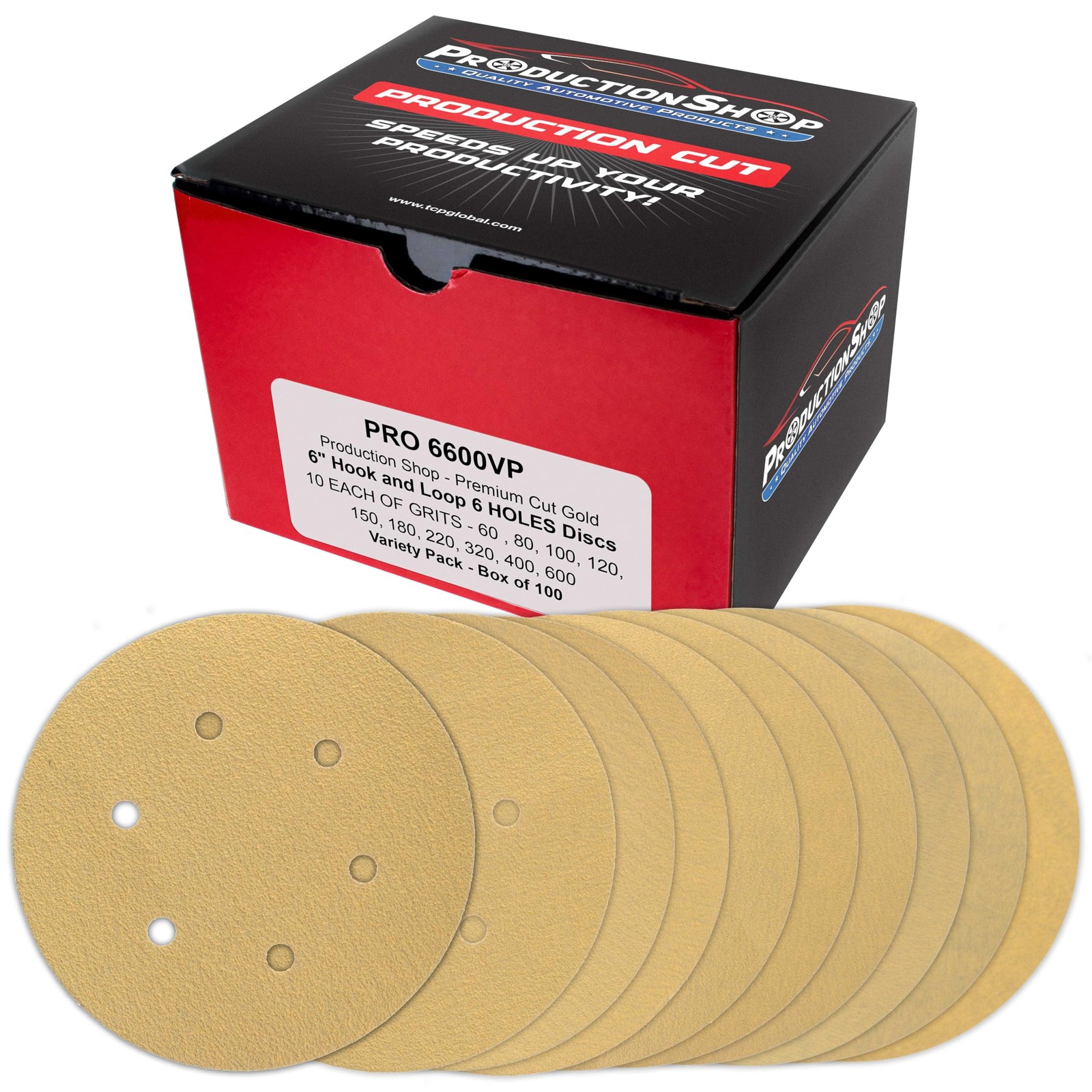 Premium 6″ PSA Gold Sanding Discs, 100 Disc Variety Pack, Grits 60, 80, 100, …