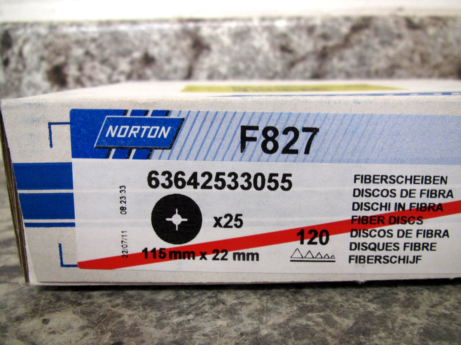 25 x New Norton F827 / 63642533055 115mm x 22mm 120 Grit Fiber Sanding Discs