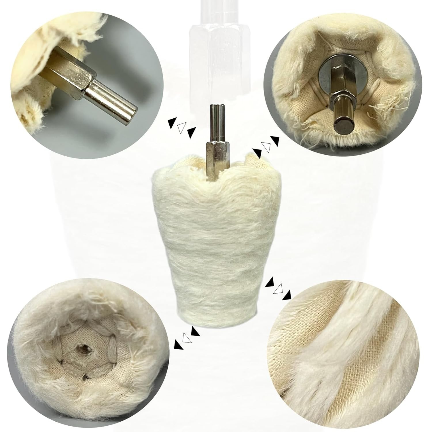 5PCS Cone-Shaped White Flannelette Buffing Wheel Polishing Wheel with 1/4″Handle