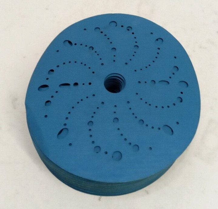 3M 36182 Blue Abrasive Disc Multi-Hole Hookit Attachment 6″ Rounds 500 Grit 50pk