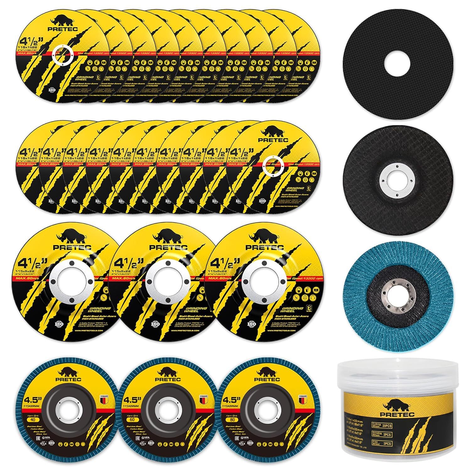 Grinding & Cutting Wheels 4 1/2 Inch Set 20 Cut Off Wheels 3 Grinding Wheels And