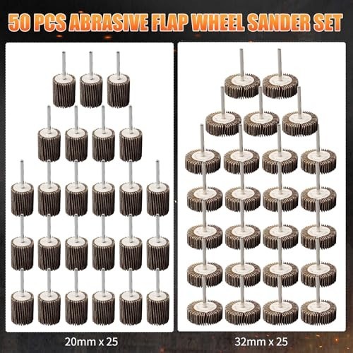 Flap Wheel Set 50 Pcs 1/8 Shank 80 Grit Rotary Tool Sanding Polishing Deburring
