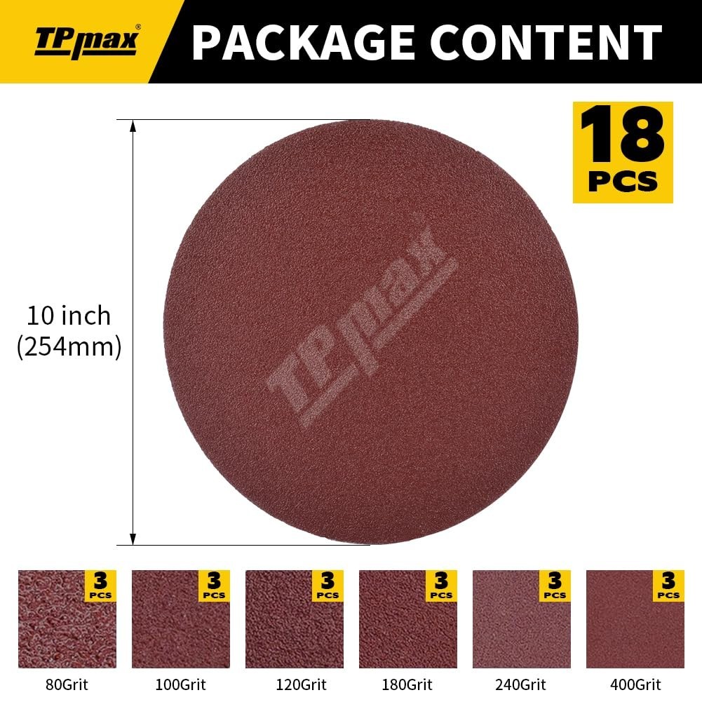 18 Pack 10Inch No Hole Aluminum Oxide Sanding Disc Self Stick Sand Paper
