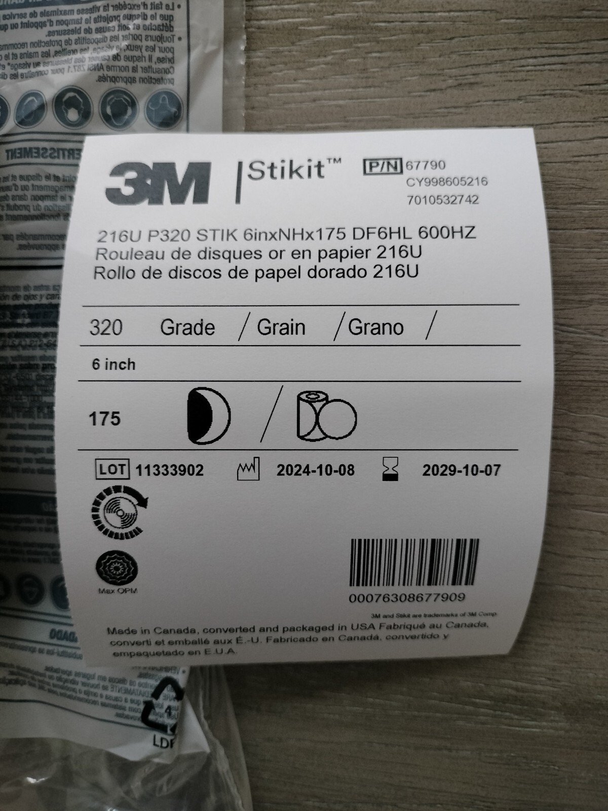 3M Stikit P/N 67790 216u P320 6″Nhx175 Df6hl 600hz Roll-cy998605216