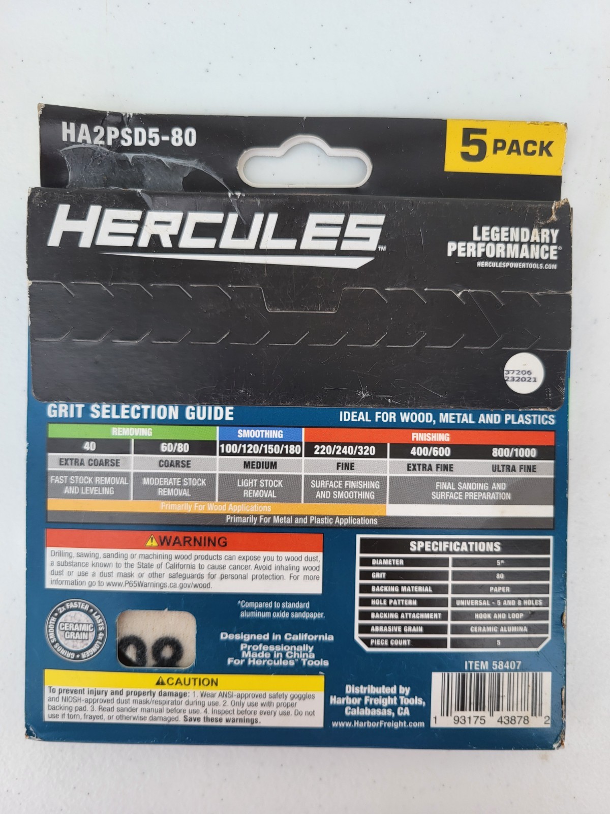 Hercules 5 Pack 5″ 80 Grit Hook And Loop Universal Ceramic Sanding Discs