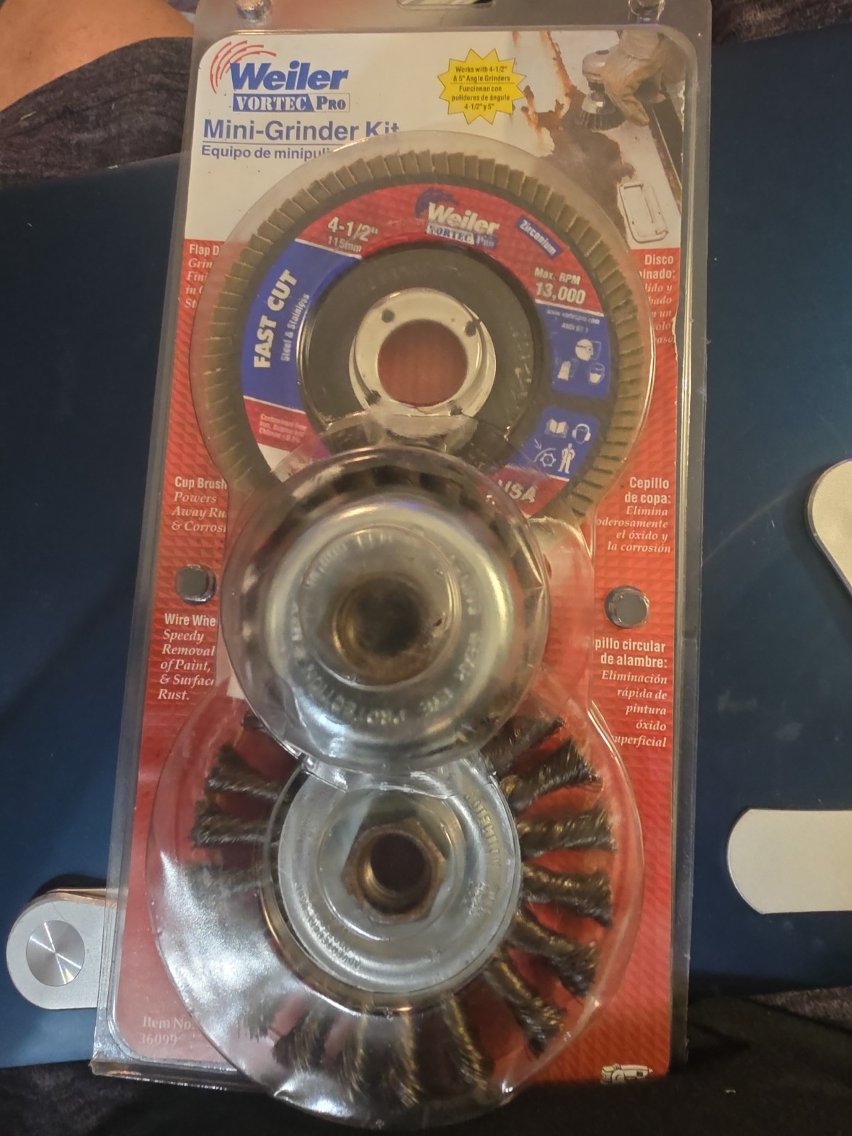 Weiler Vortec 3 pcs Angle Grinder Abrasive Set 36099 Flap 30832 Knot Wire 36038