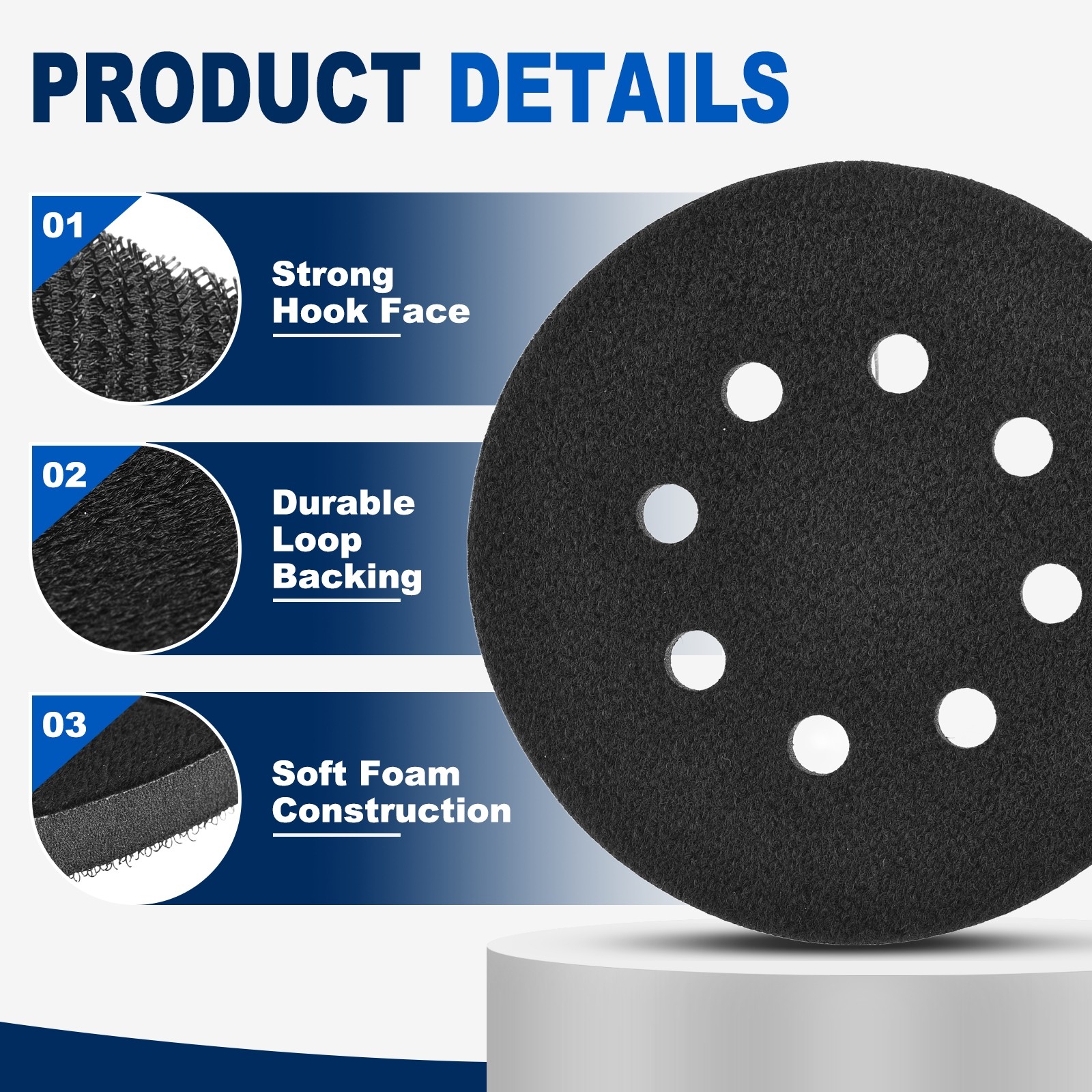 2Pcs 5 Inch 8 Hole Interface Pads for Orbital Sander, Black