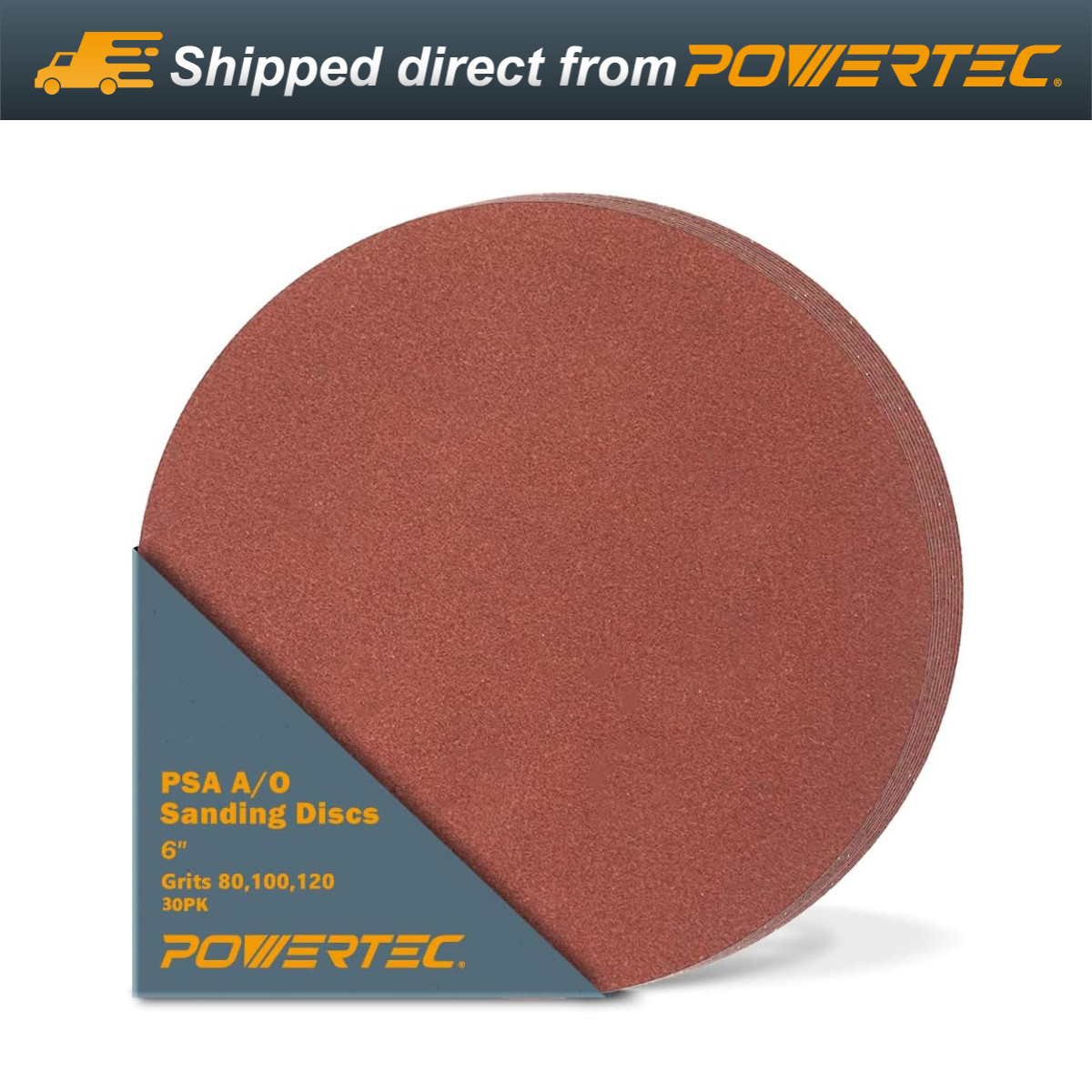 POWERTEC 110221 6-Inch PSA Aluminum Oxide Adhesive Sanding Disc, Assorted Grits