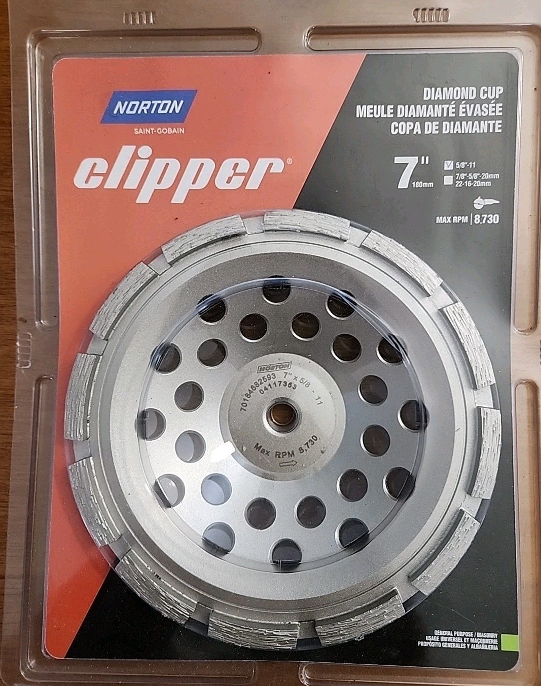 Norton 7″ Diamond Cup Grinding Wheel/Disc Masonry/Concrete Single Row 5/8 Arbor