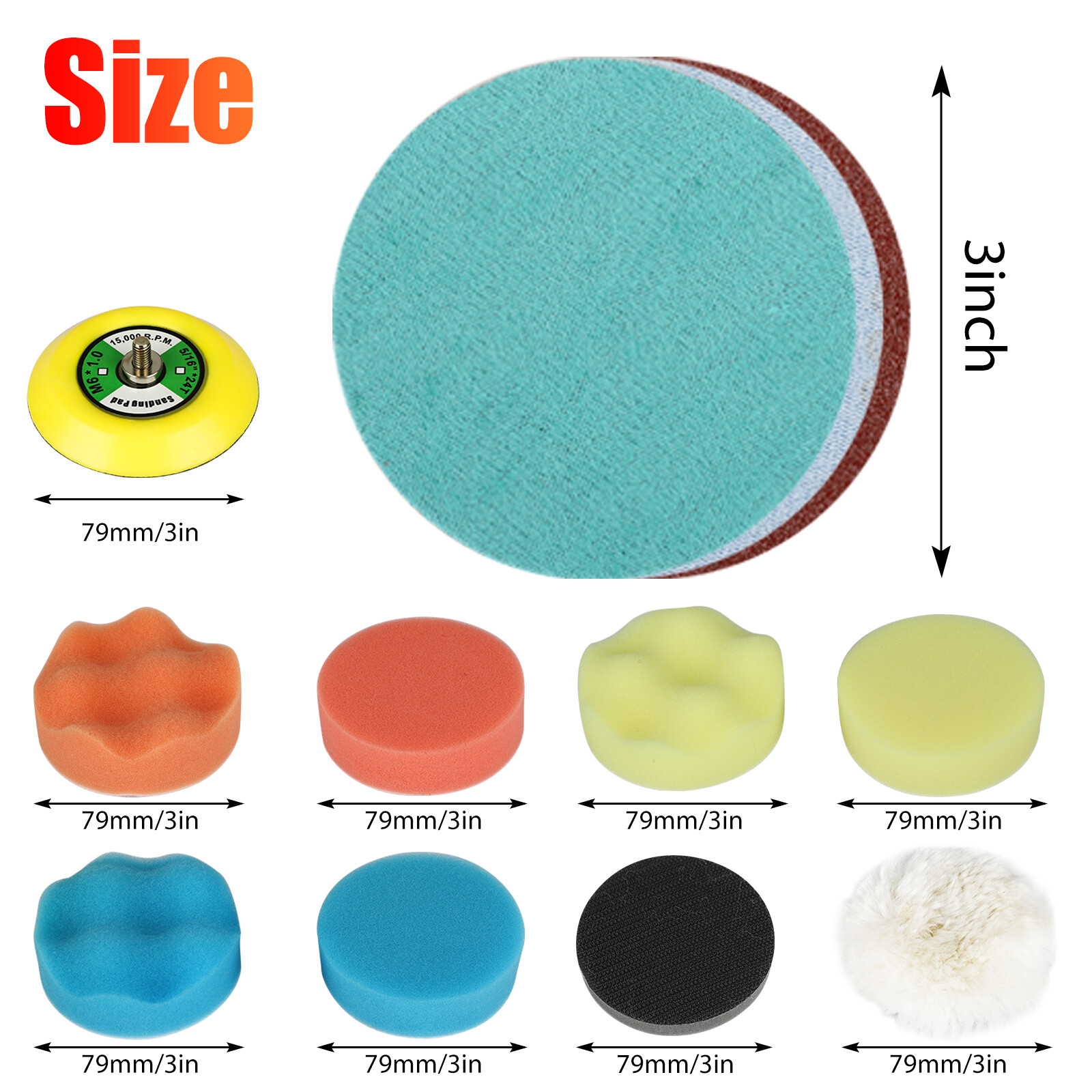 132Pcs 3inch Sanding Discs Foam Buffing Polishing Sponge Sander Buffer Pad Kit