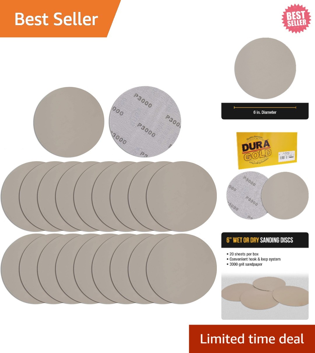 6″ Wet/Dry Sanding Discs – 3000 Grit, Box of 20 for Automotive Polish