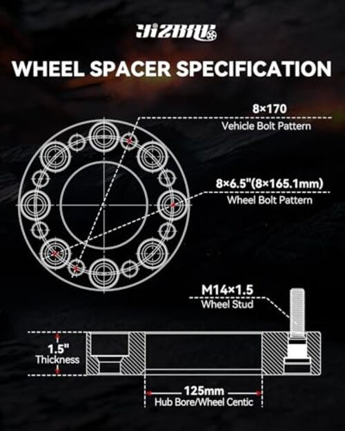 2PCS 8×170 to 8×6.5 Wheel Adapters for Ram 2500 Wheels on F 8×170 to 8×165.1