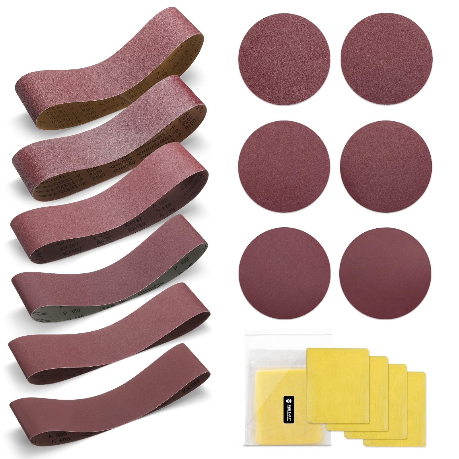 SainSmart 12PCS Aluminum Oxide 4×36 Inch Sanding Belts, 12PCS 6inch Sanding D…