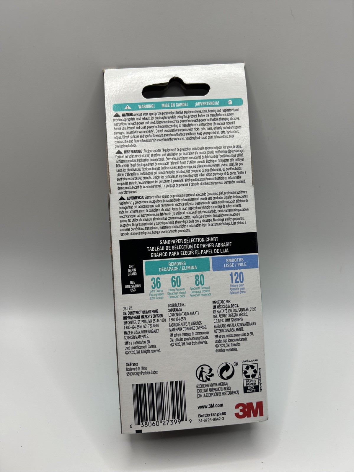 3M Belt3x181pk60 Rapid Removal Sanding Belt, 60 Grit, 18 in. L x 3 in