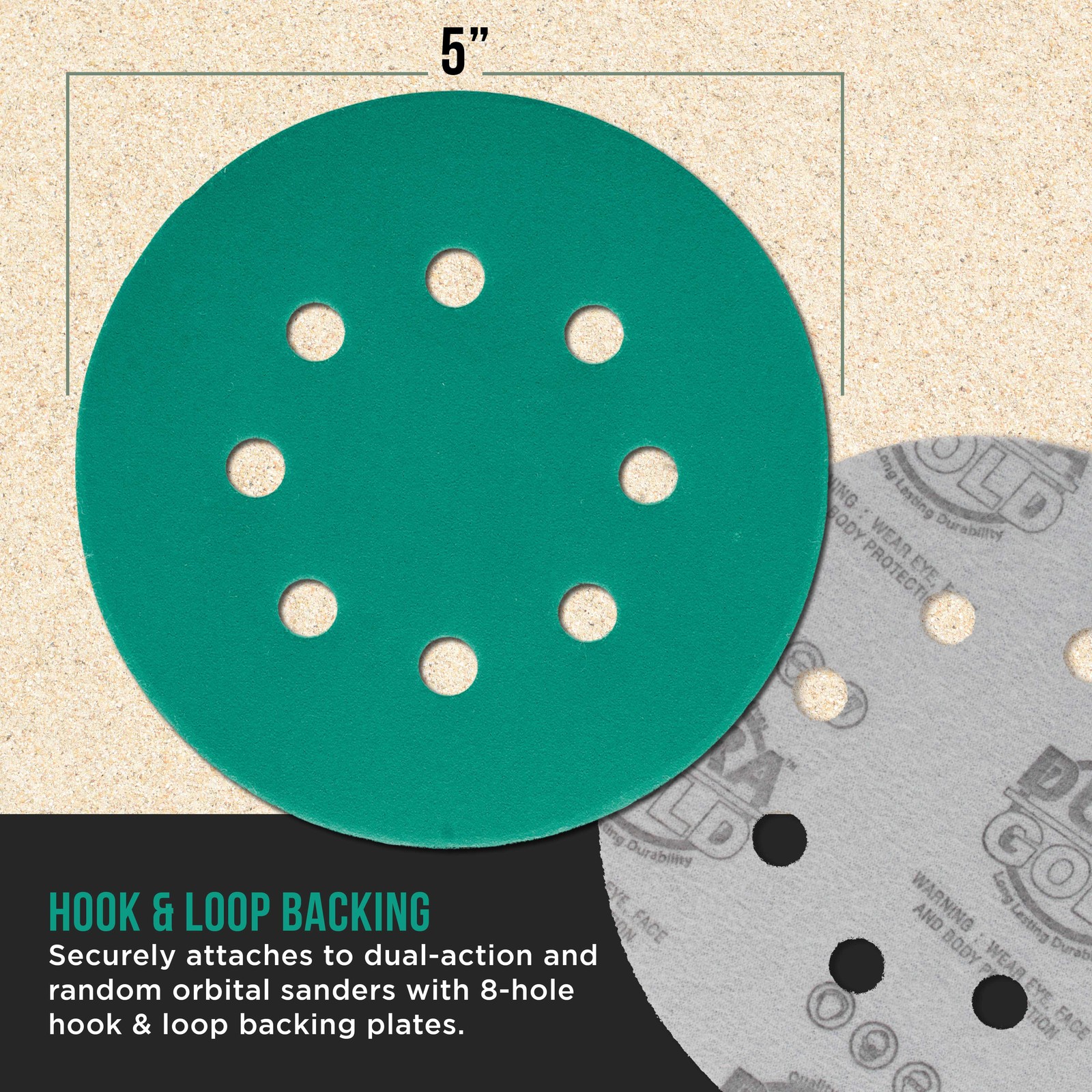 320 Grit 5″ Green Sanding Discs, 8-Hole, Box of 50 – Hook & Loop Sandpaper